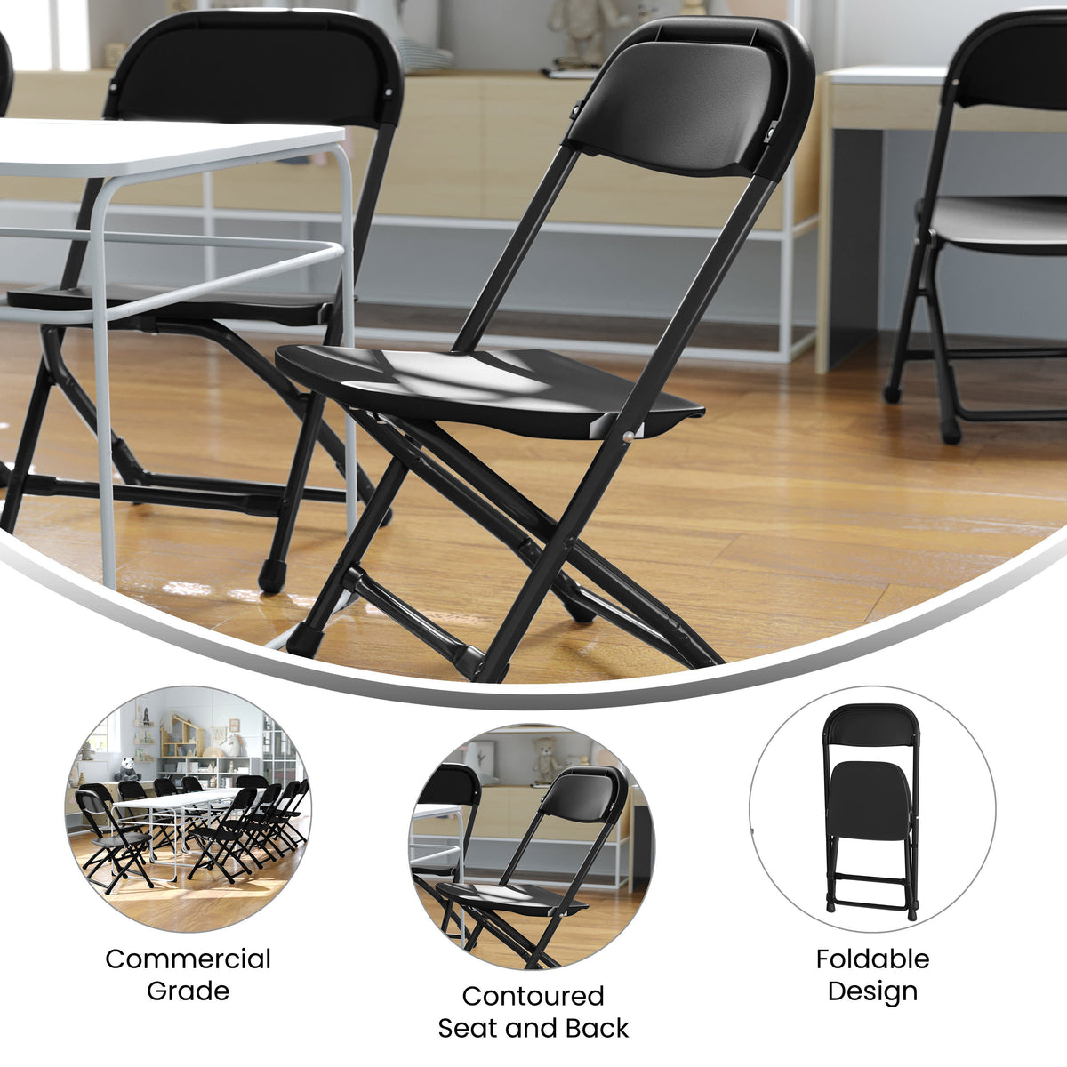 Black |#| Kids Black Plastic Folding Chair with Textured Seat - Preschool Seating