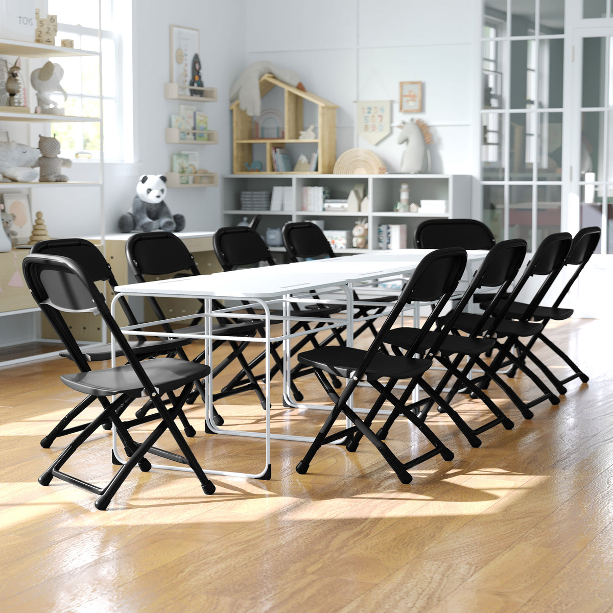 Black |#| Kids Black Plastic Folding Chair with Textured Seat - Preschool Seating