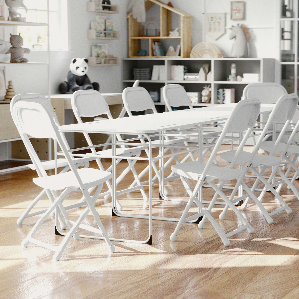 White |#| Kids White Plastic Folding Chair with Textured Seat - Preschool Seating