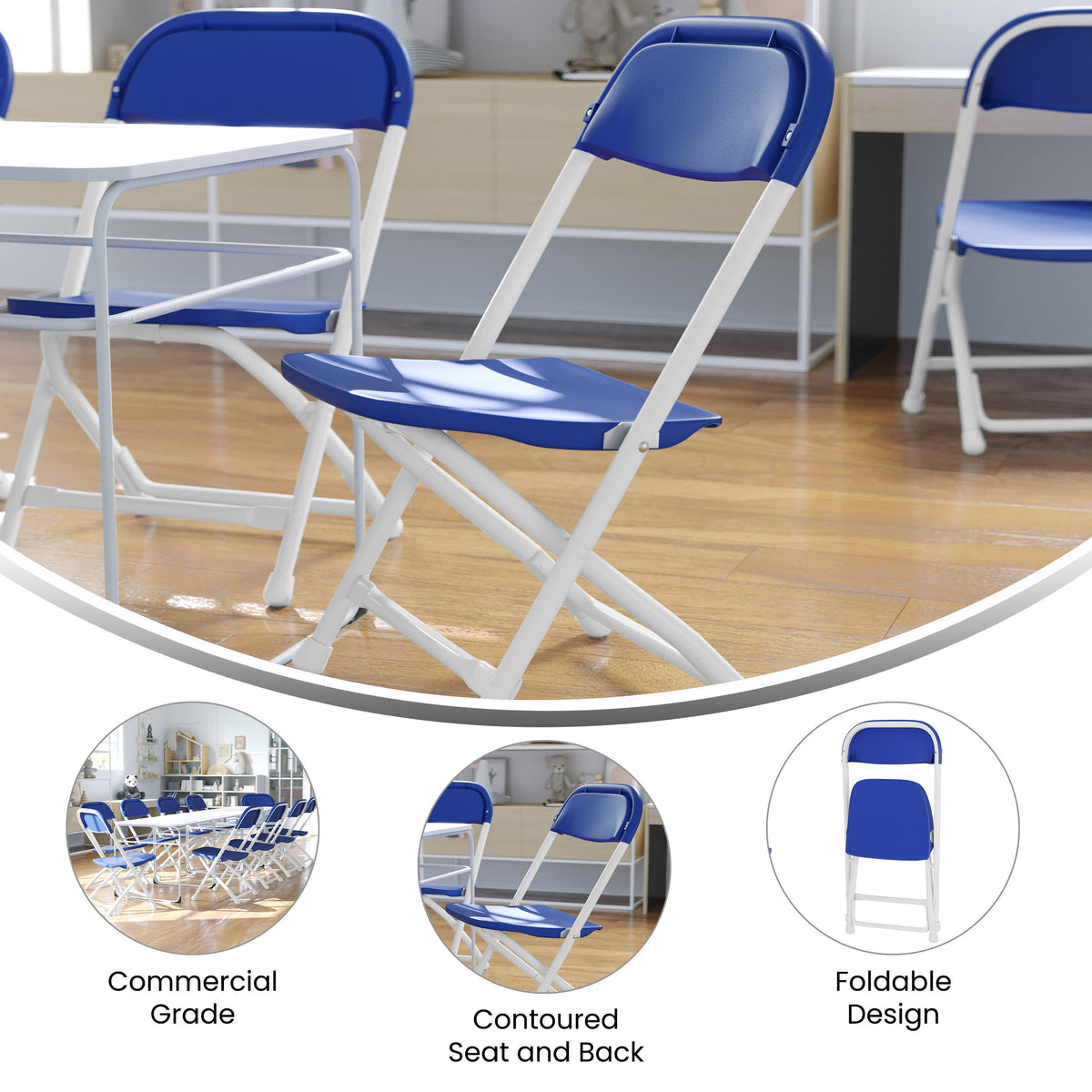 Blue |#| Kids Blue Plastic Folding Chair with Textured Seat - Preschool Seating