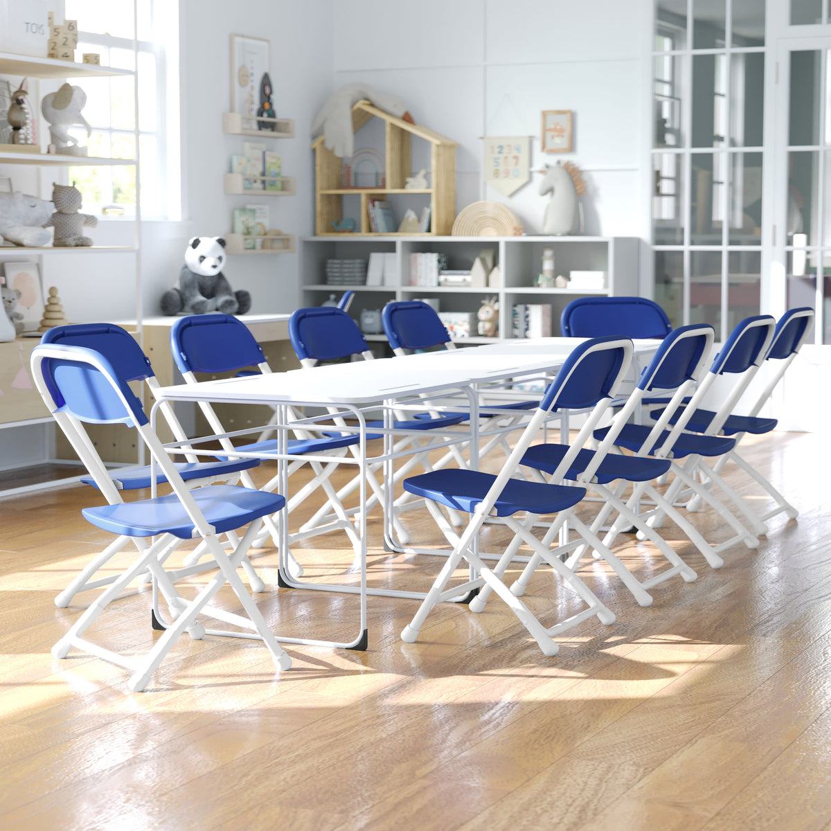 Blue |#| Kids Blue Plastic Folding Chair with Textured Seat - Preschool Seating