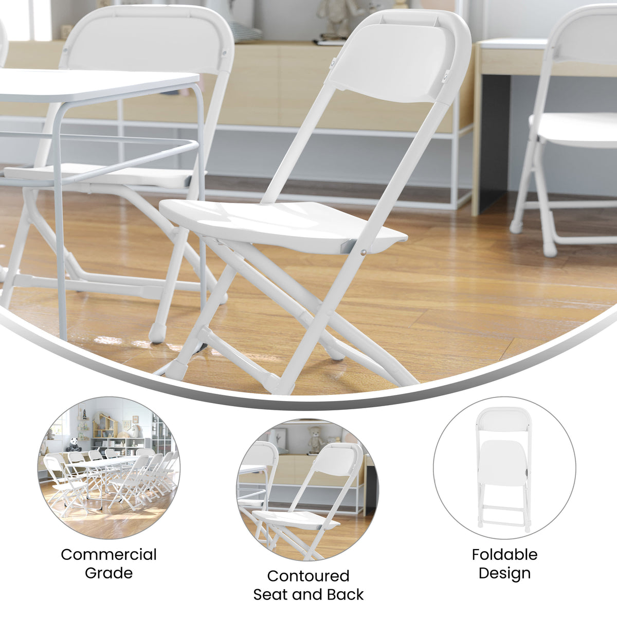 White |#| Kids White Plastic Folding Chair with Textured Seat - Preschool Seating