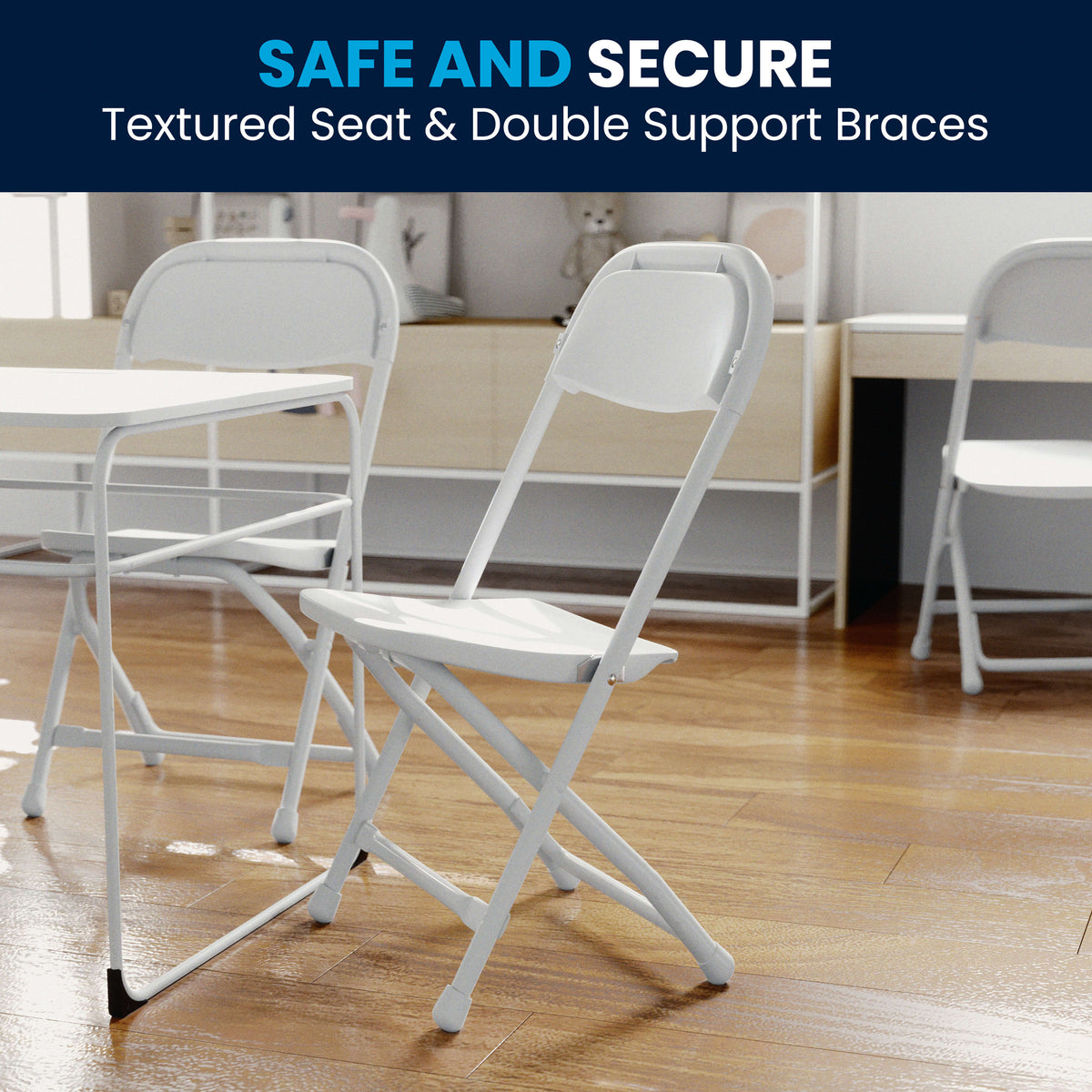 White |#| Kids White Plastic Folding Chair with Textured Seat - Preschool Seating