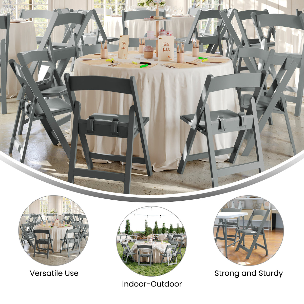 Gray |#| Kids Gray Resin Folding Chair with Gray Vinyl Padded Seat