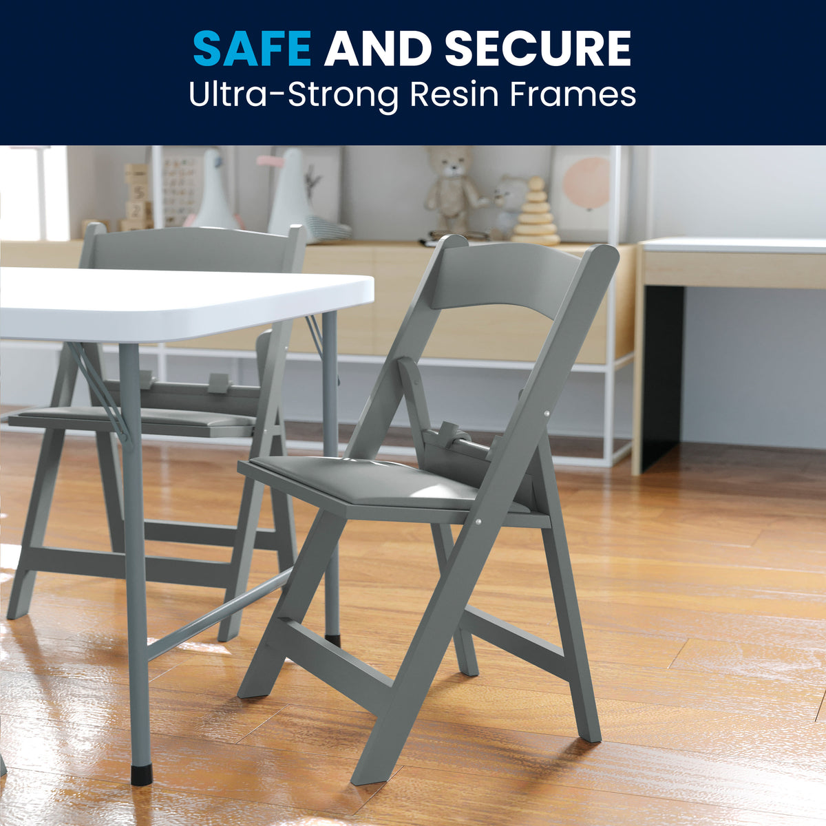 Gray |#| Kids Gray Resin Folding Chair with Gray Vinyl Padded Seat