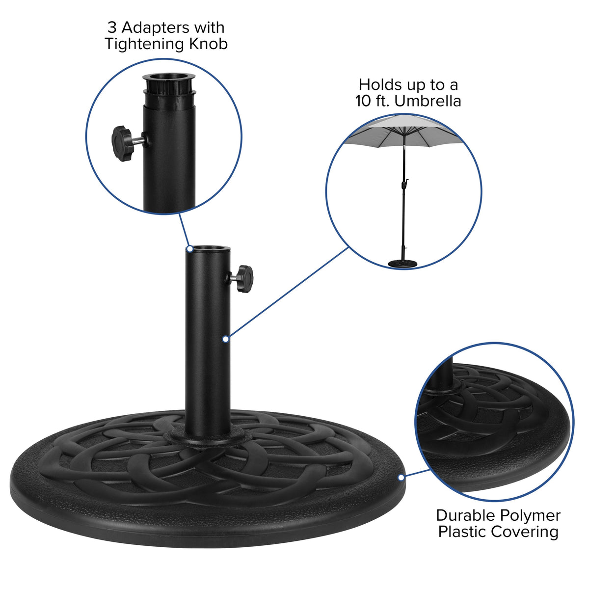 Black |#| Universal Black Cement Patio Umbrella Base - Weatherproof - 19.25" Diameter