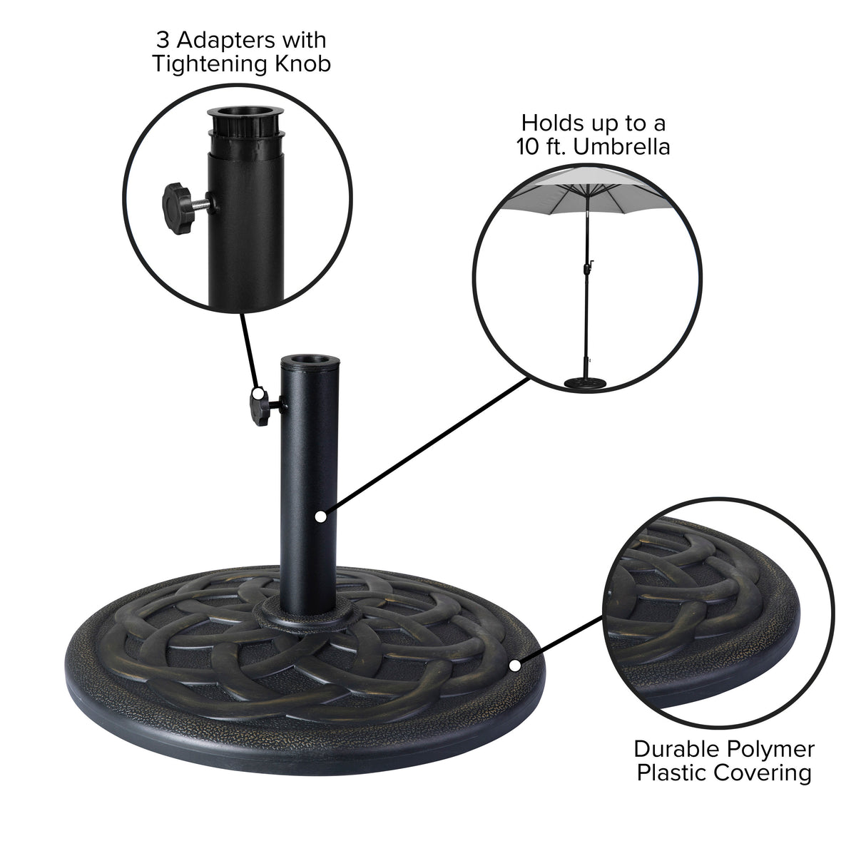 Bronze |#| Universal Bronze Cement Patio Umbrella Base - Weatherproof - 19.25" Diameter