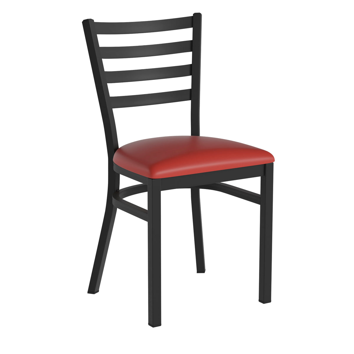 Red Vinyl Seat/Black Metal Frame |#| Black Ladder Back Metal Restaurant Chair - Red Vinyl Seat