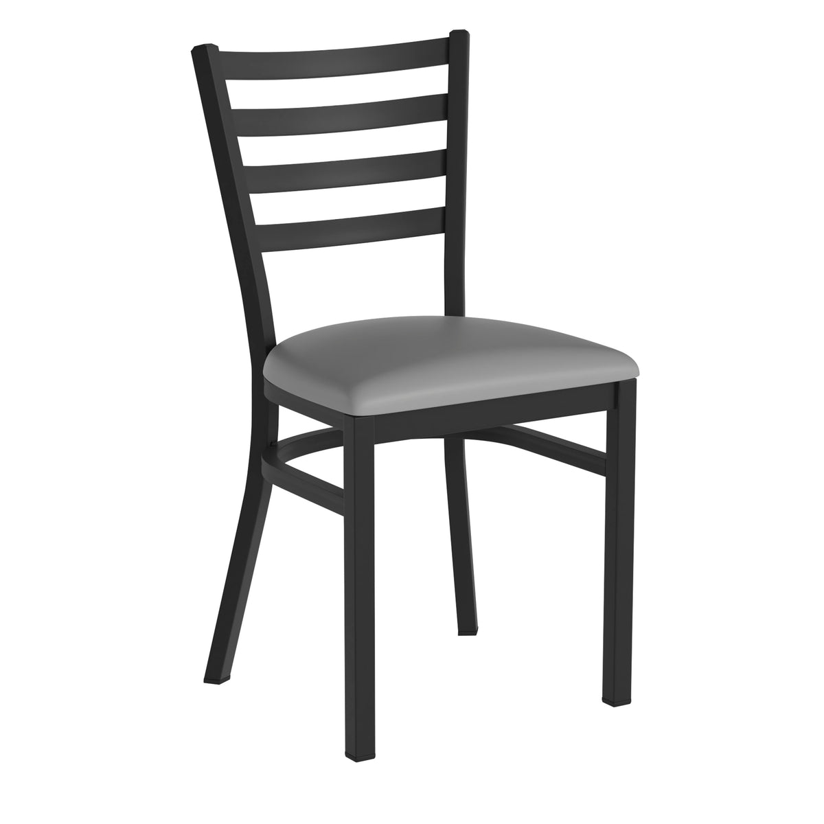 Gray Vinyl Seat/Black Metal Frame |#| Black Ladder Back Metal Restaurant Chair - Gray Vinyl Seat