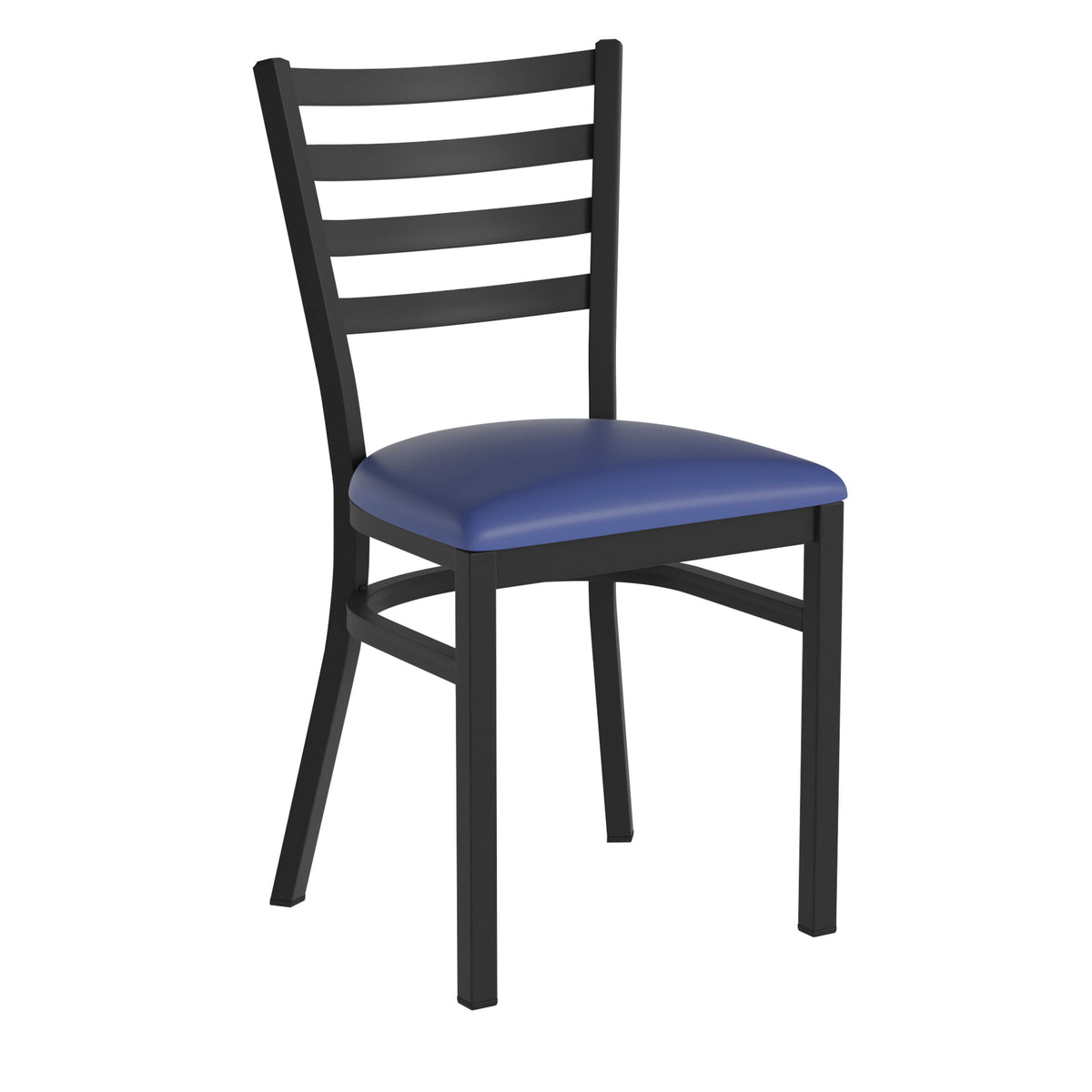 Blue Vinyl Seat/Black Metal Frame |#| Black Ladder Back Metal Restaurant Chair - Blue Vinyl Seat