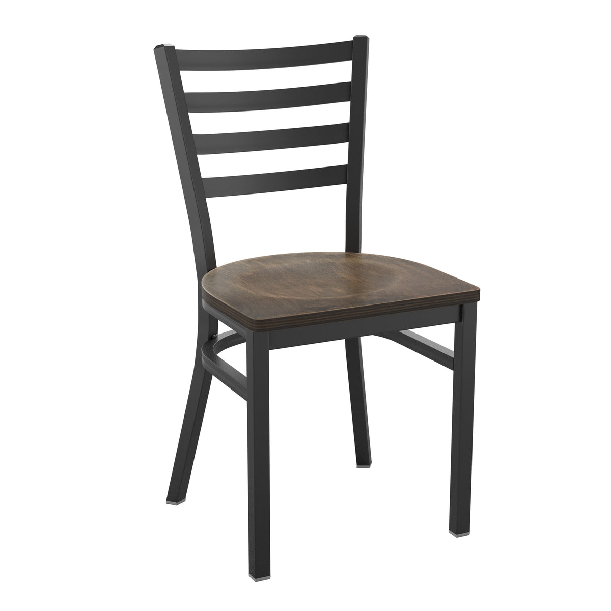Antique Copper Wood Seat/Black Metal Frame |#| Black Ladder Back Metal Restaurant Chair - Antique Copper Wood Seat
