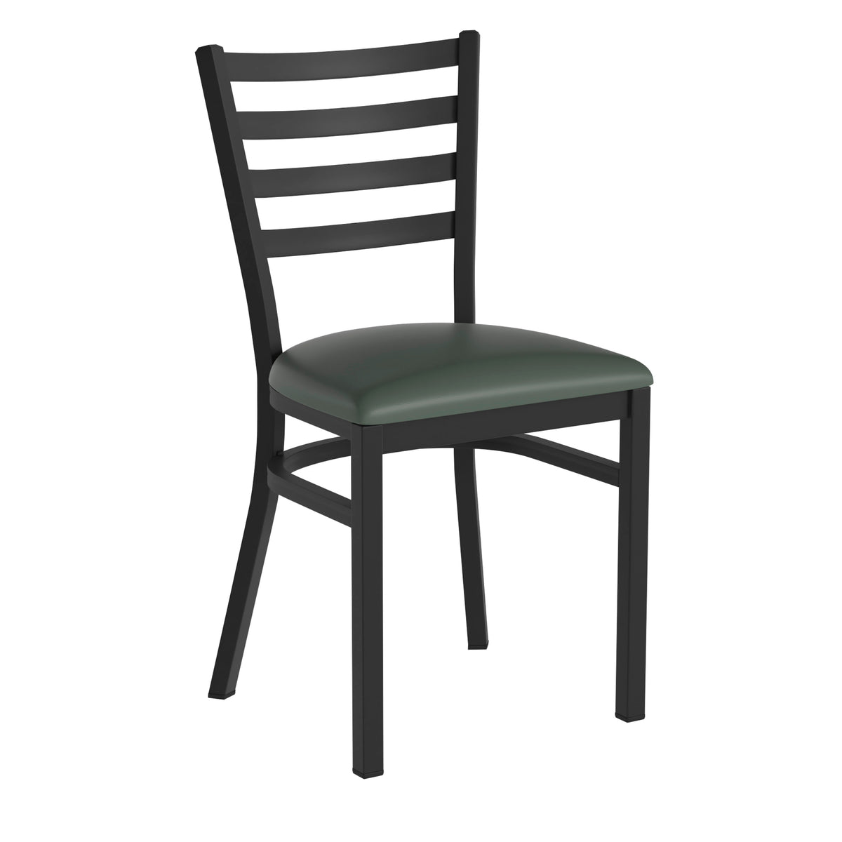 Green Vinyl Seat/Black Metal Frame |#| Black Ladder Back Metal Restaurant Chair - Green Vinyl Seat