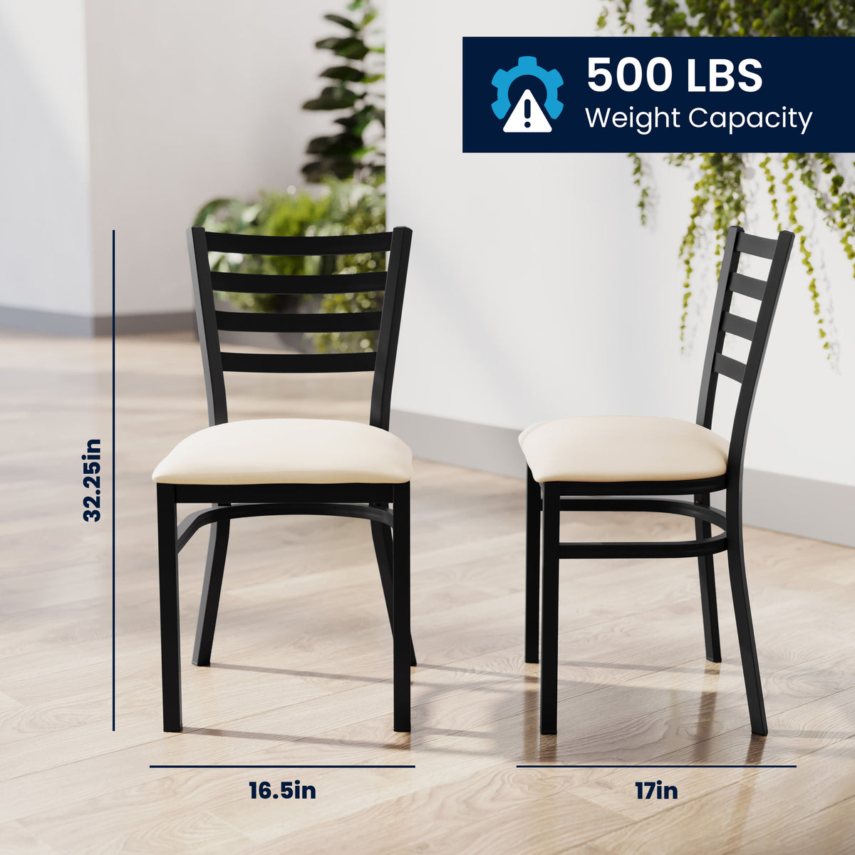 Tan Vinyl Seat/Black Metal Frame |#| Commercial Black Ladder Back Restaurant Chair with Tan Vinyl Seat