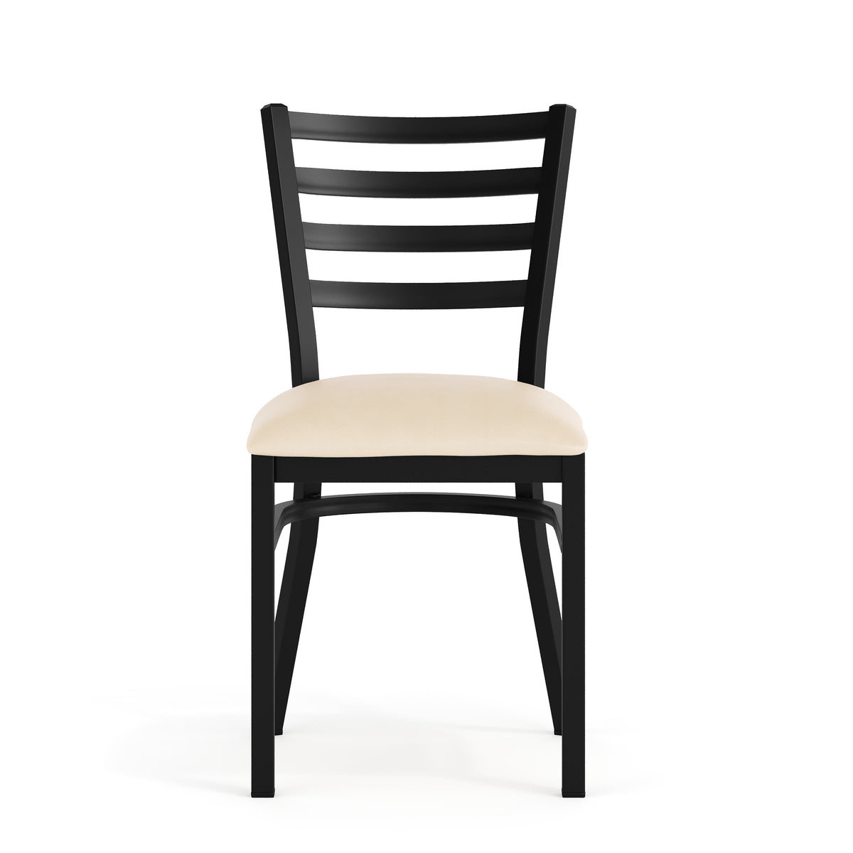 Tan Vinyl Seat/Black Metal Frame |#| Commercial Black Ladder Back Restaurant Chair with Tan Vinyl Seat