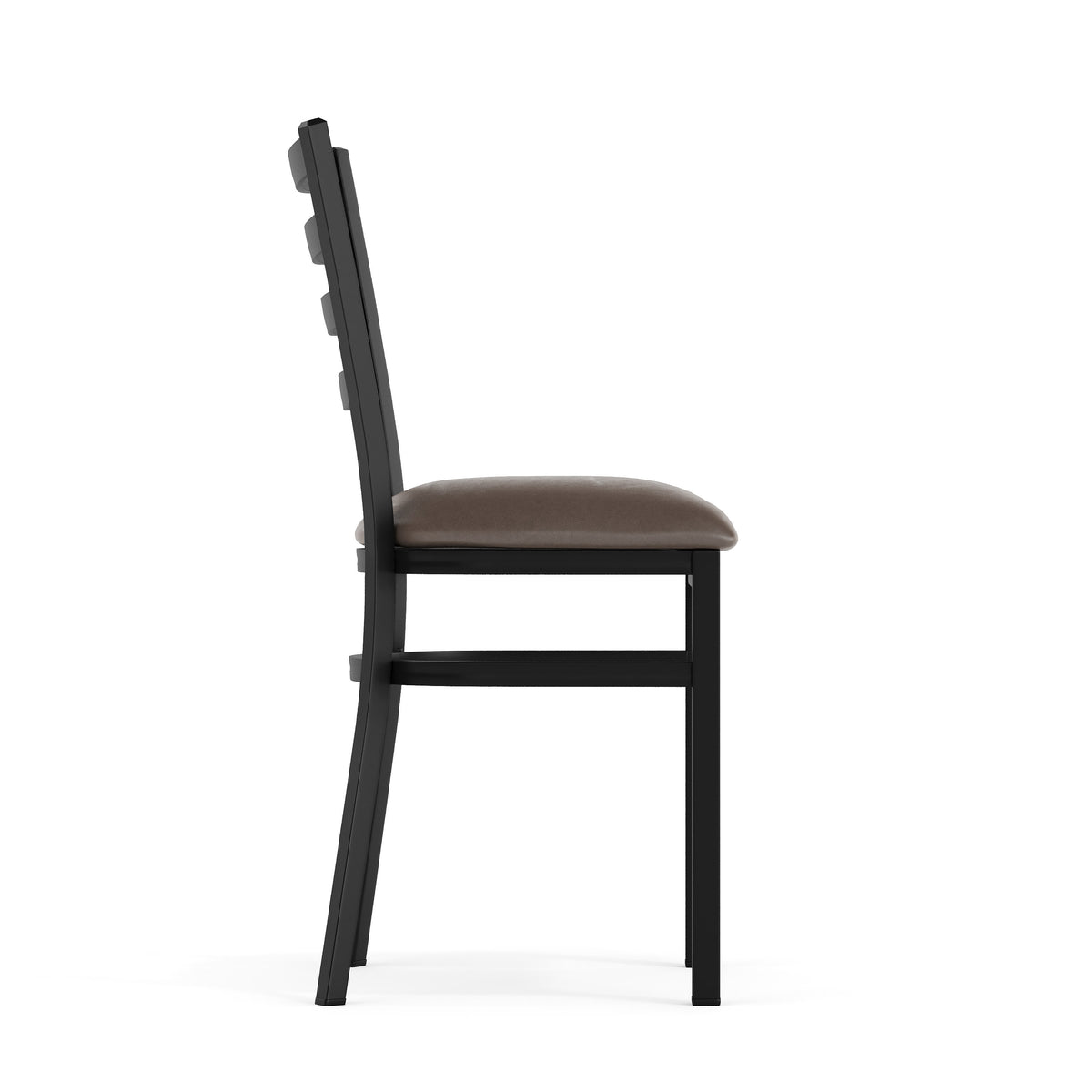 Mocha Vinyl Seat/Black Metal Frame |#| Commercial Black Ladder Back Restaurant Chair with Mocha Vinyl Seat