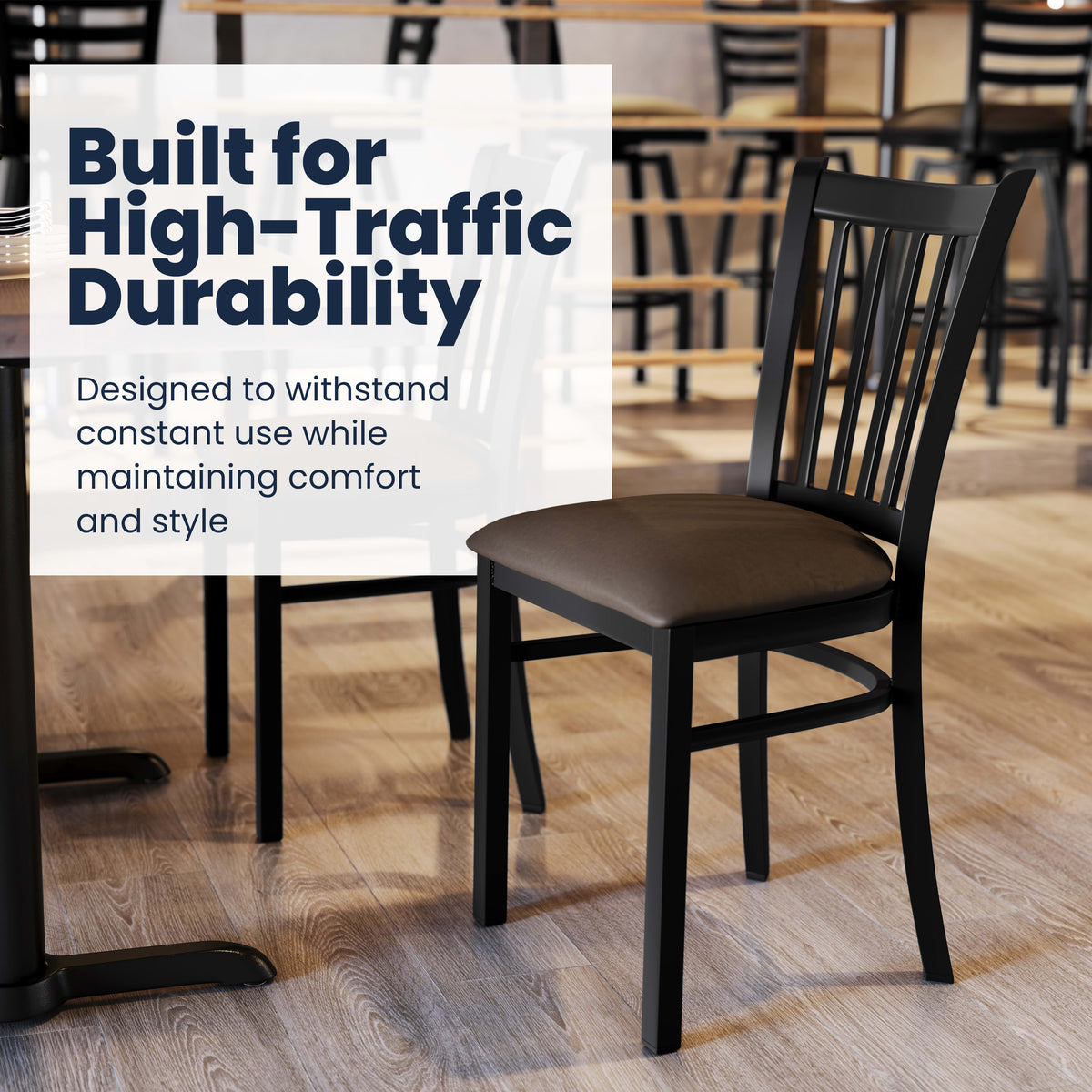 Mocha Vinyl Seat/Black Metal Frame |#| Commercial Black Ladder Back Restaurant Chair with Mocha Vinyl Seat