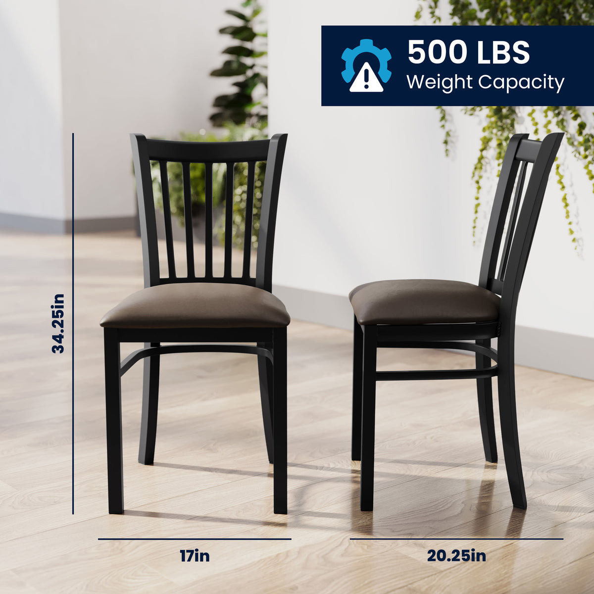 Mocha Vinyl Seat/Black Metal Frame |#| Commercial Black Ladder Back Restaurant Chair with Mocha Vinyl Seat