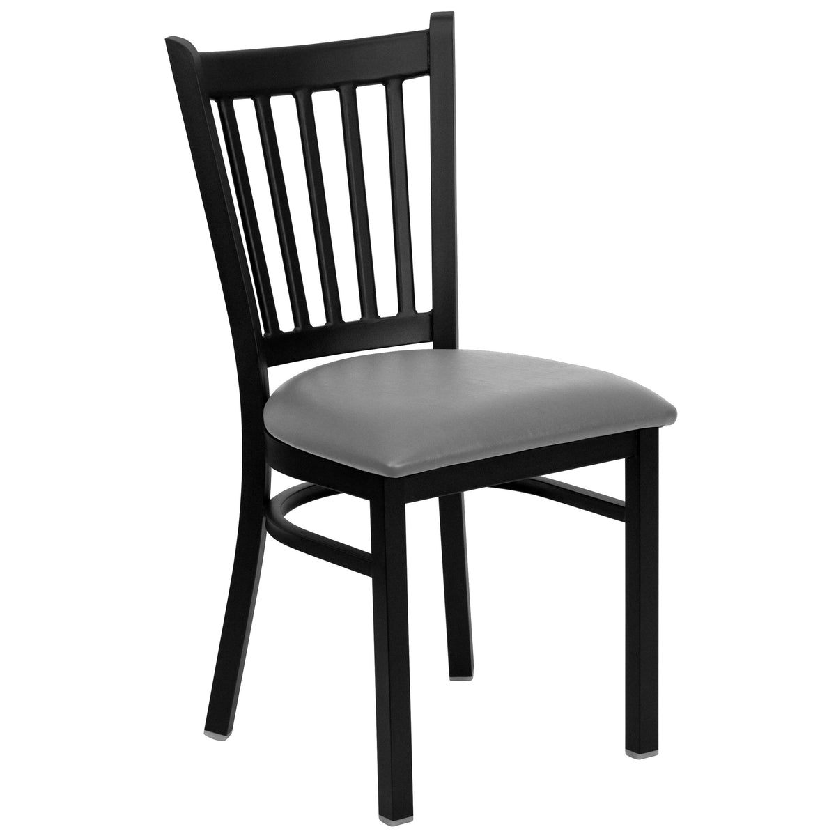 Custom Upholstery/Black Metal Frame |#| Black Vertical Back Metal Restaurant Chair - Custom Upholstered Seat