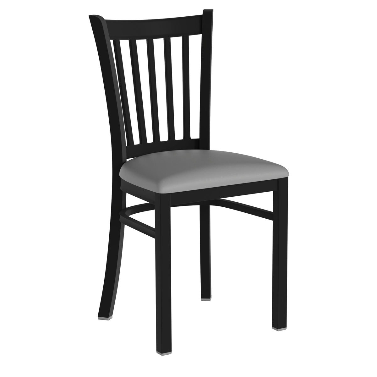 Gray Vinyl Seat/Black Metal Frame |#| Black Vertical Back Metal Restaurant Chair - Gray Vinyl Seat