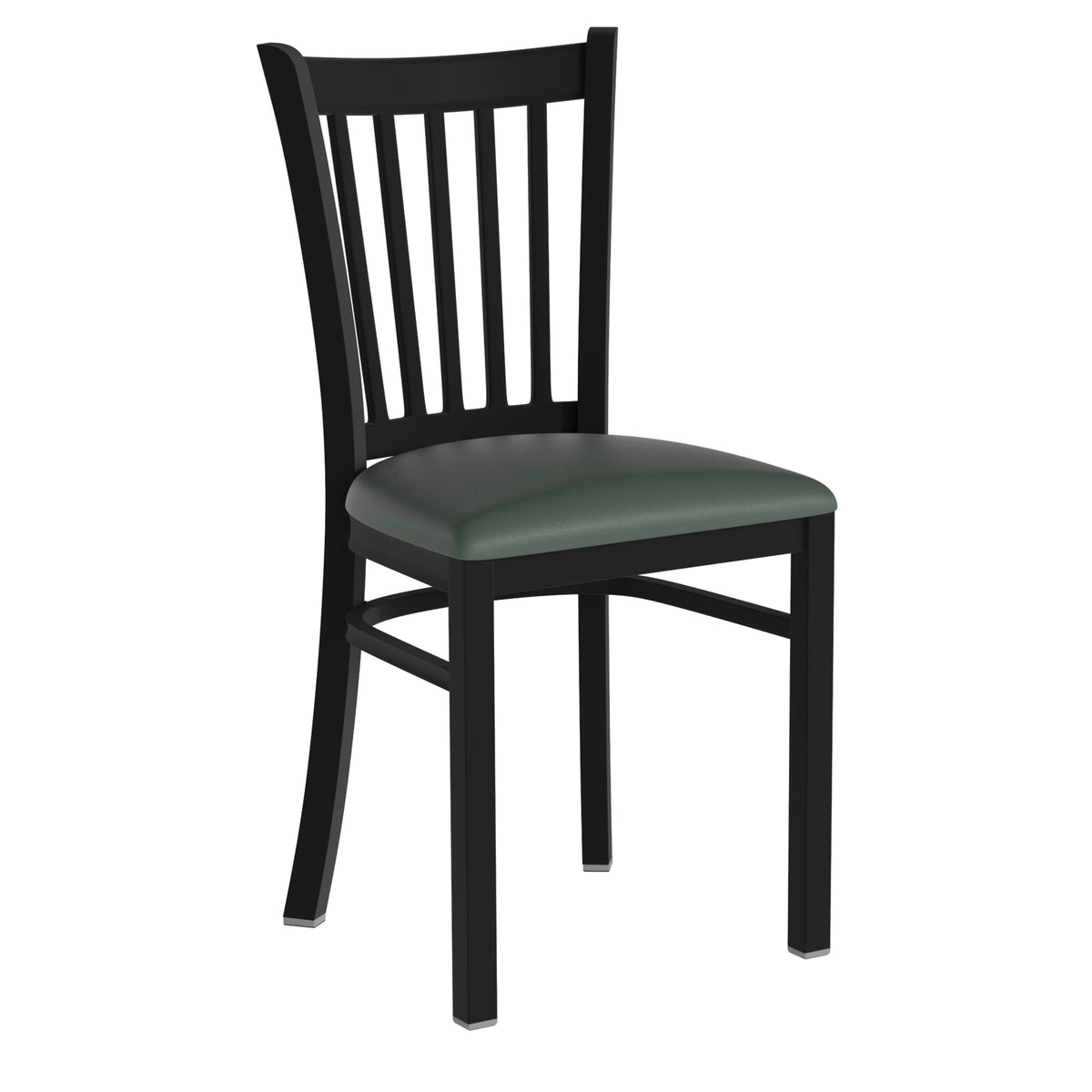 Green Vinyl Seat/Black Metal Frame |#| Black Vertical Back Metal Restaurant Chair - Green Vinyl Seat