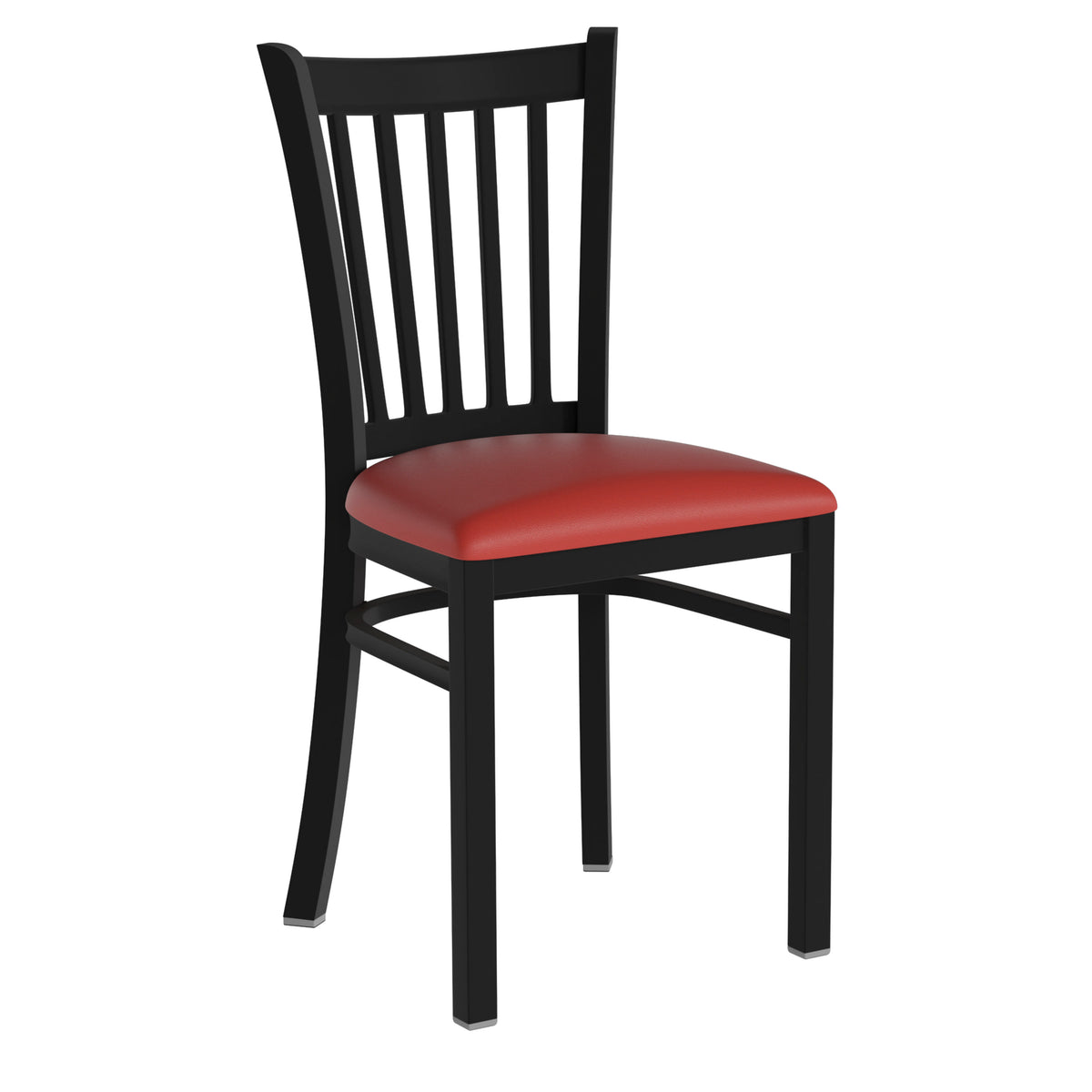 Red Vinyl Seat/Black Metal Frame |#| Black Vertical Back Metal Restaurant Chair - Red Vinyl Seat