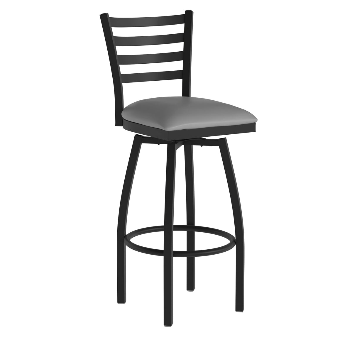 Gray Vinyl Seat/Black Metal Frame |#| Black Ladder Back Swivel Metal Barstool - Gray Vinyl Seat