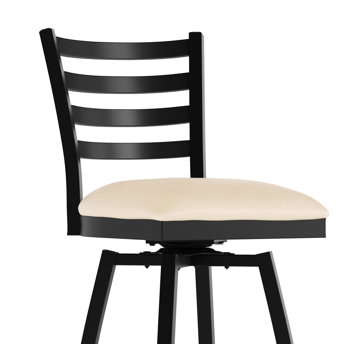 Tan Vinyl Seat/Black Metal Frame |#| Commercial Black Ladder Back Swivel Metal Barstool with Tan Vinyl Seat
