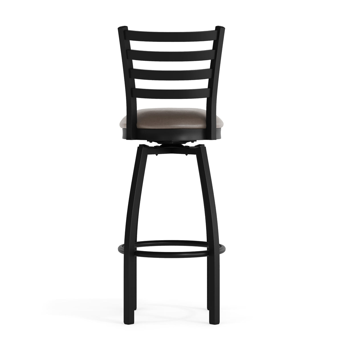 Mocha Vinyl Seat/Black Metal Frame |#| Commercial Black Ladder Back Swivel Metal Barstool with Mocha Vinyl Seat