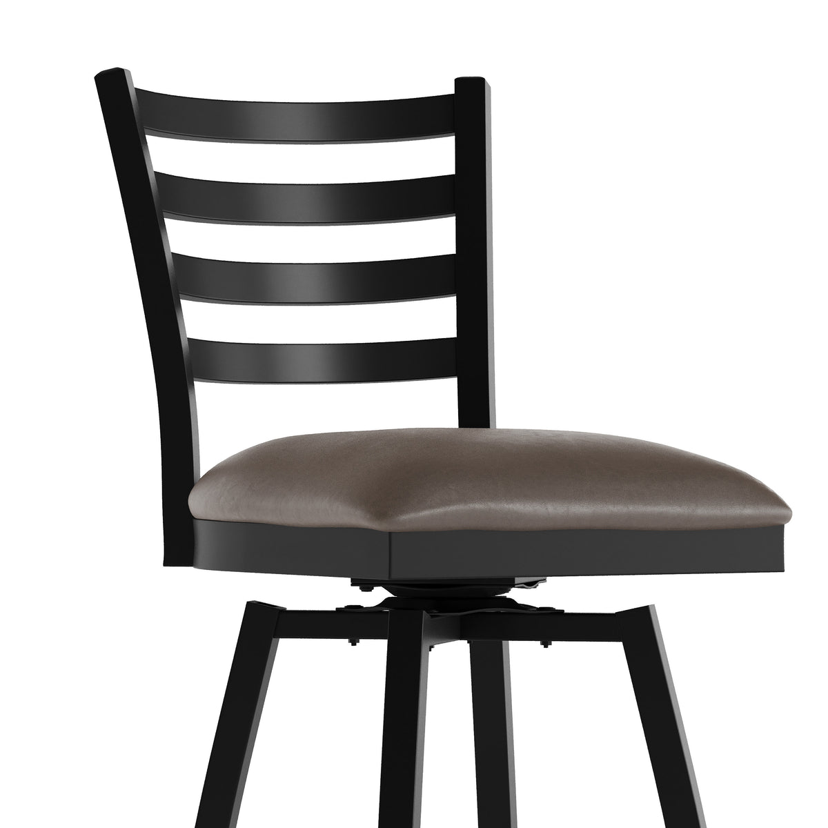Mocha Vinyl Seat/Black Metal Frame |#| Commercial Black Ladder Back Swivel Metal Barstool with Mocha Vinyl Seat