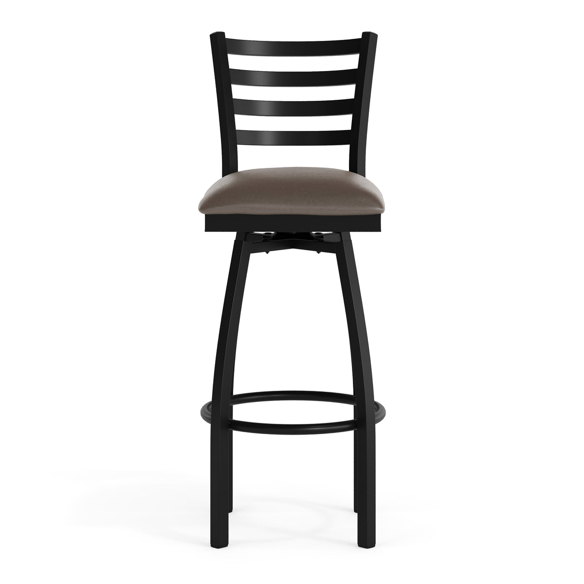 Mocha Vinyl Seat/Black Metal Frame |#| Commercial Black Ladder Back Swivel Metal Barstool with Mocha Vinyl Seat