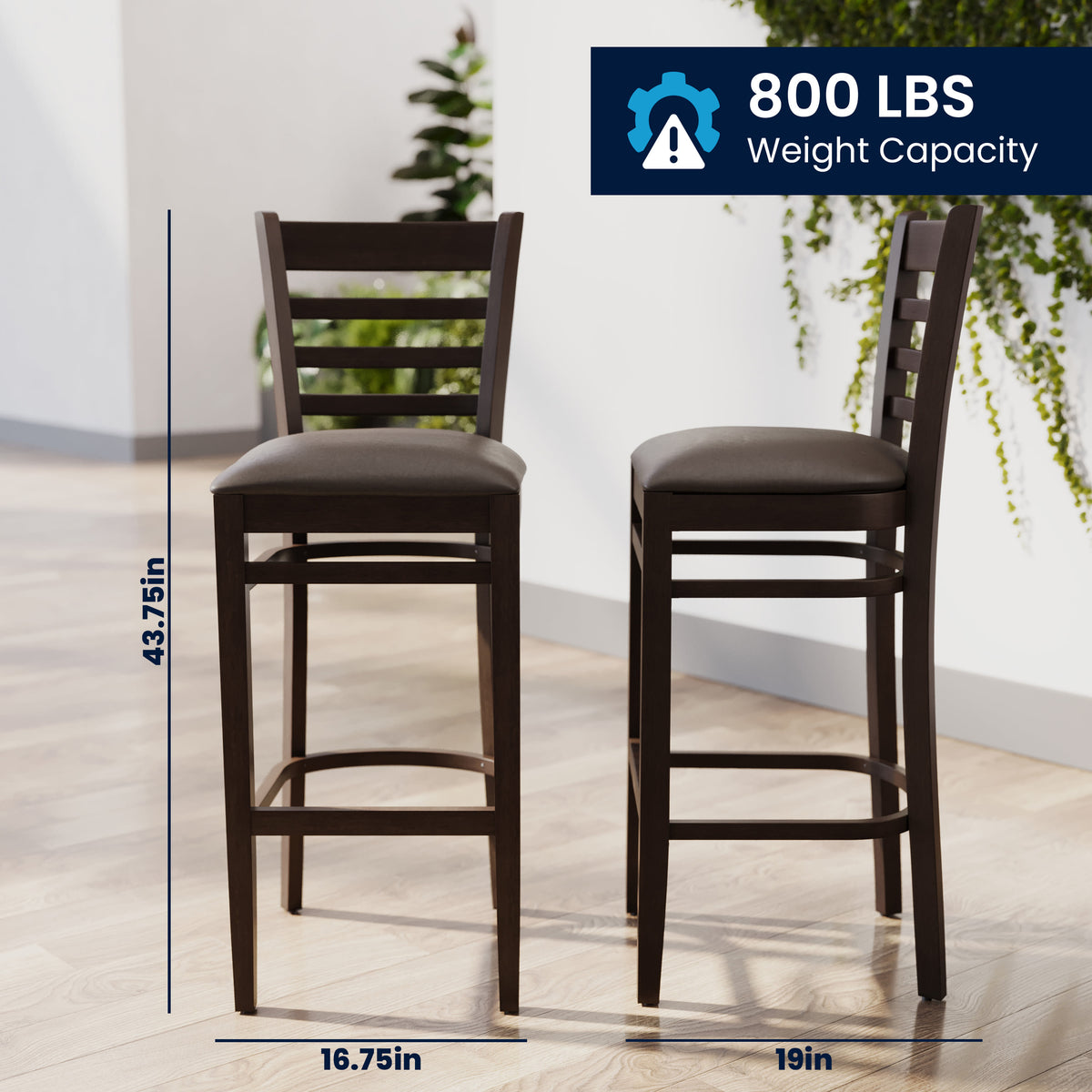 Mocha Vinyl Seat/Walnut Wood Frame |#| Commercial Ladder Back Walnut Wood Restaurant Barstool - Mocha Vinyl Seat