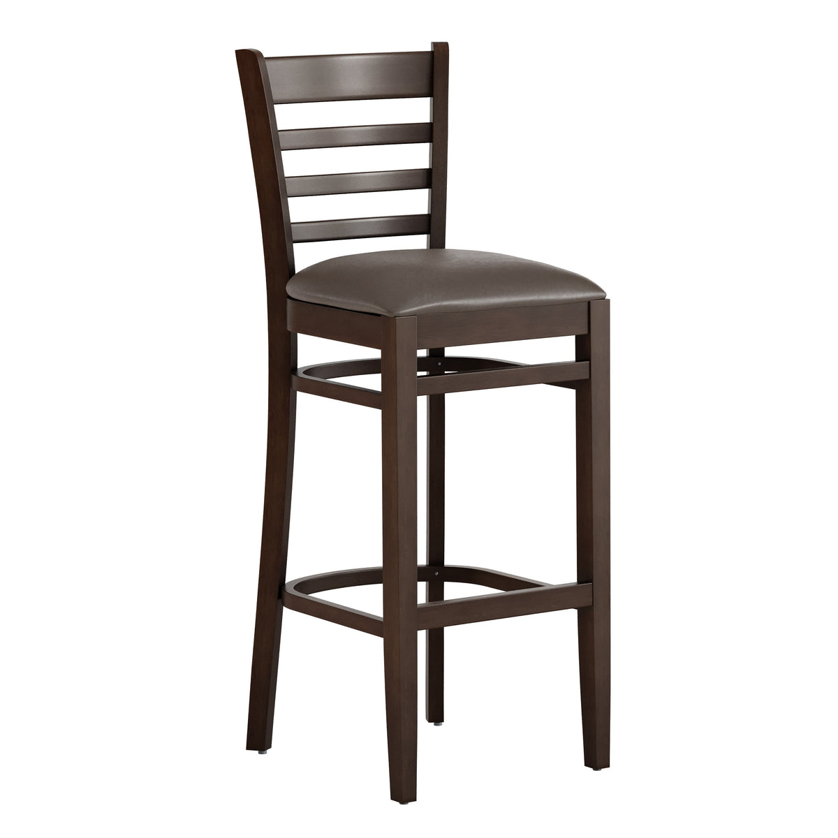 Mocha Vinyl Seat/Walnut Wood Frame |#| Commercial Ladder Back Walnut Wood Restaurant Barstool - Mocha Vinyl Seat