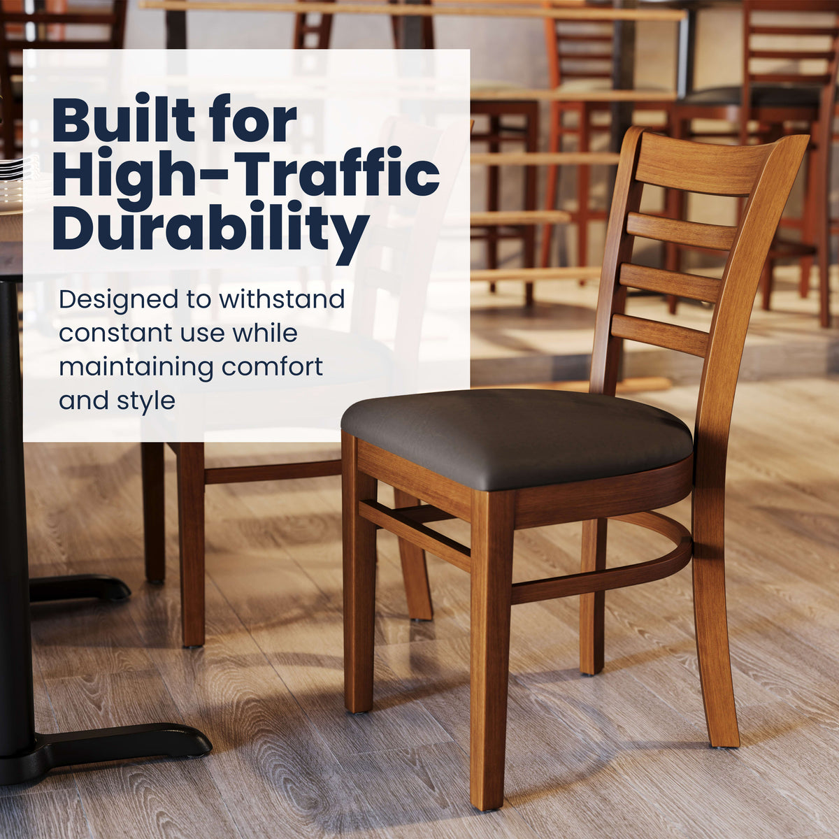 Mocha Vinyl Seat/Cherry Wood Frame |#| Commercial Ladder Back Cherry Wood Restaurant Chair - Mocha Vinyl Seat