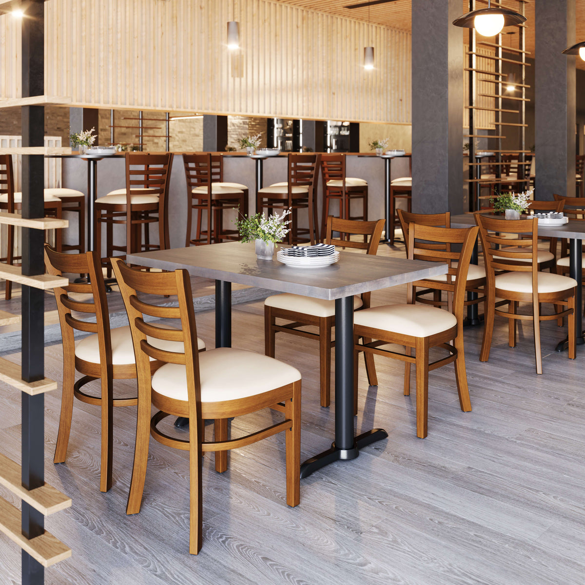 Tan Vinyl Seat/Cherry Wood Frame |#| Commercial Ladder Back Cherry Wood Restaurant Chair - Tan Vinyl Seat