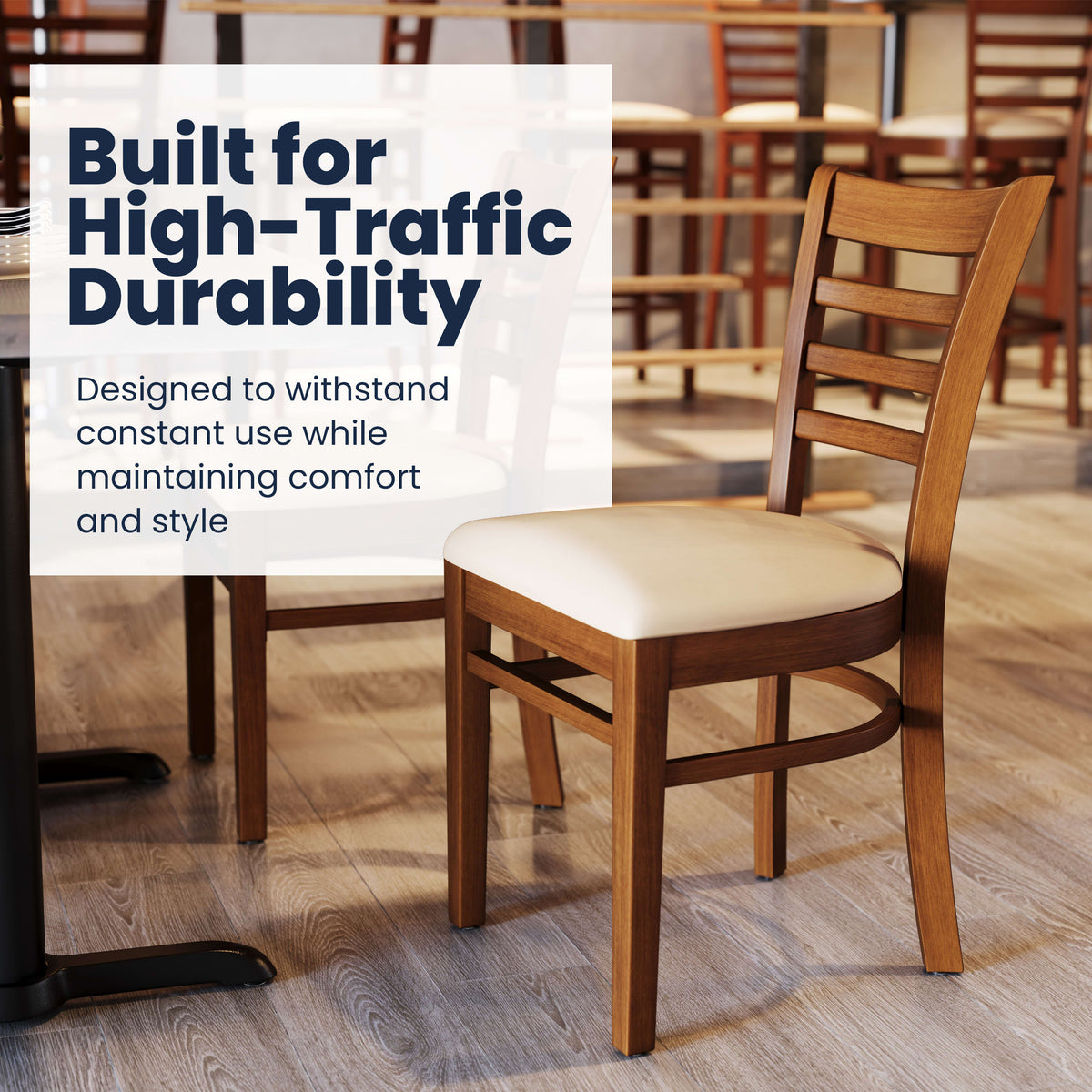 Tan Vinyl Seat/Cherry Wood Frame |#| Commercial Ladder Back Cherry Wood Restaurant Chair - Tan Vinyl Seat