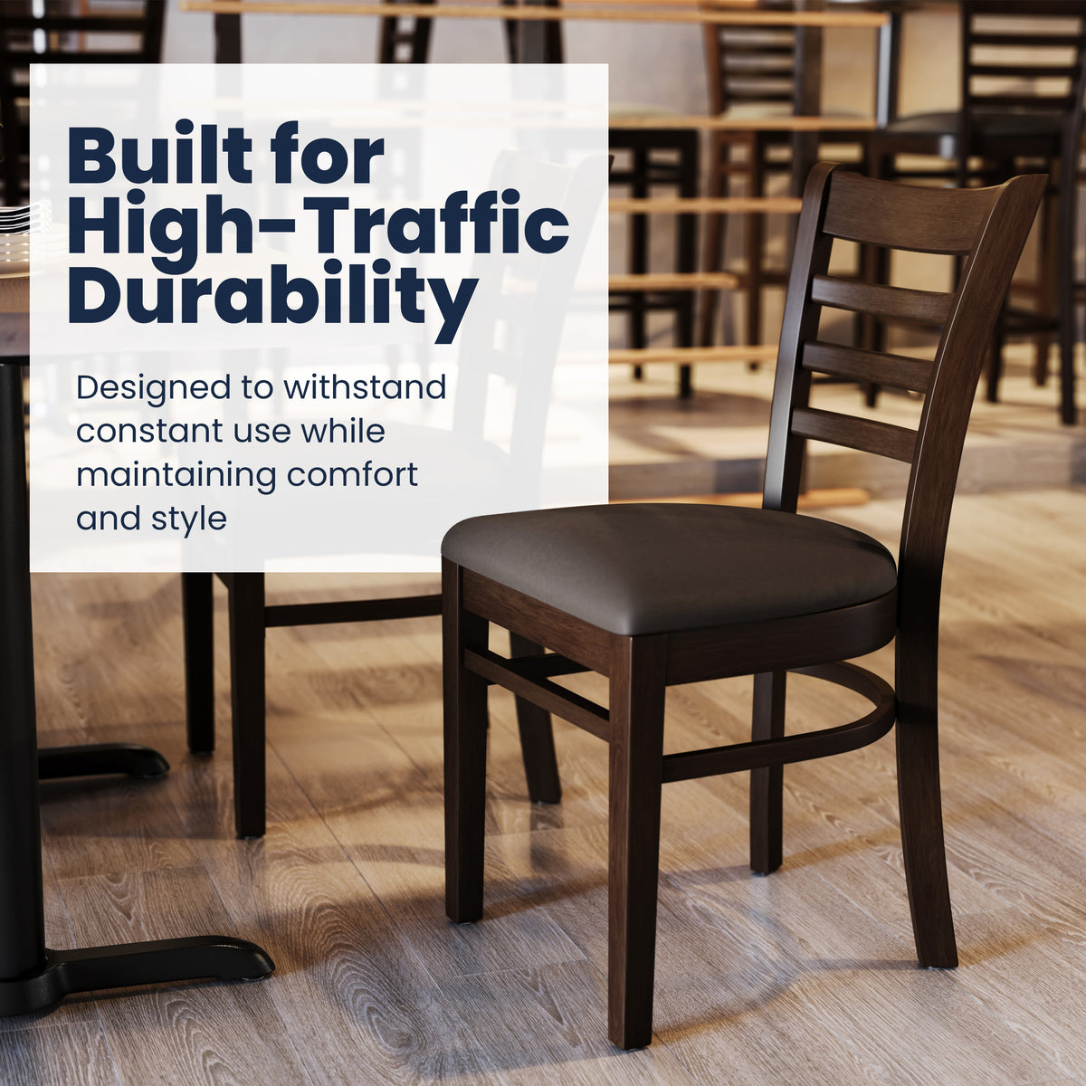 Mocha Vinyl Seat/Walnut Wood Frame |#| Commercial Ladder Back Walnut Wood Restaurant Chair - Mocha Vinyl Seat