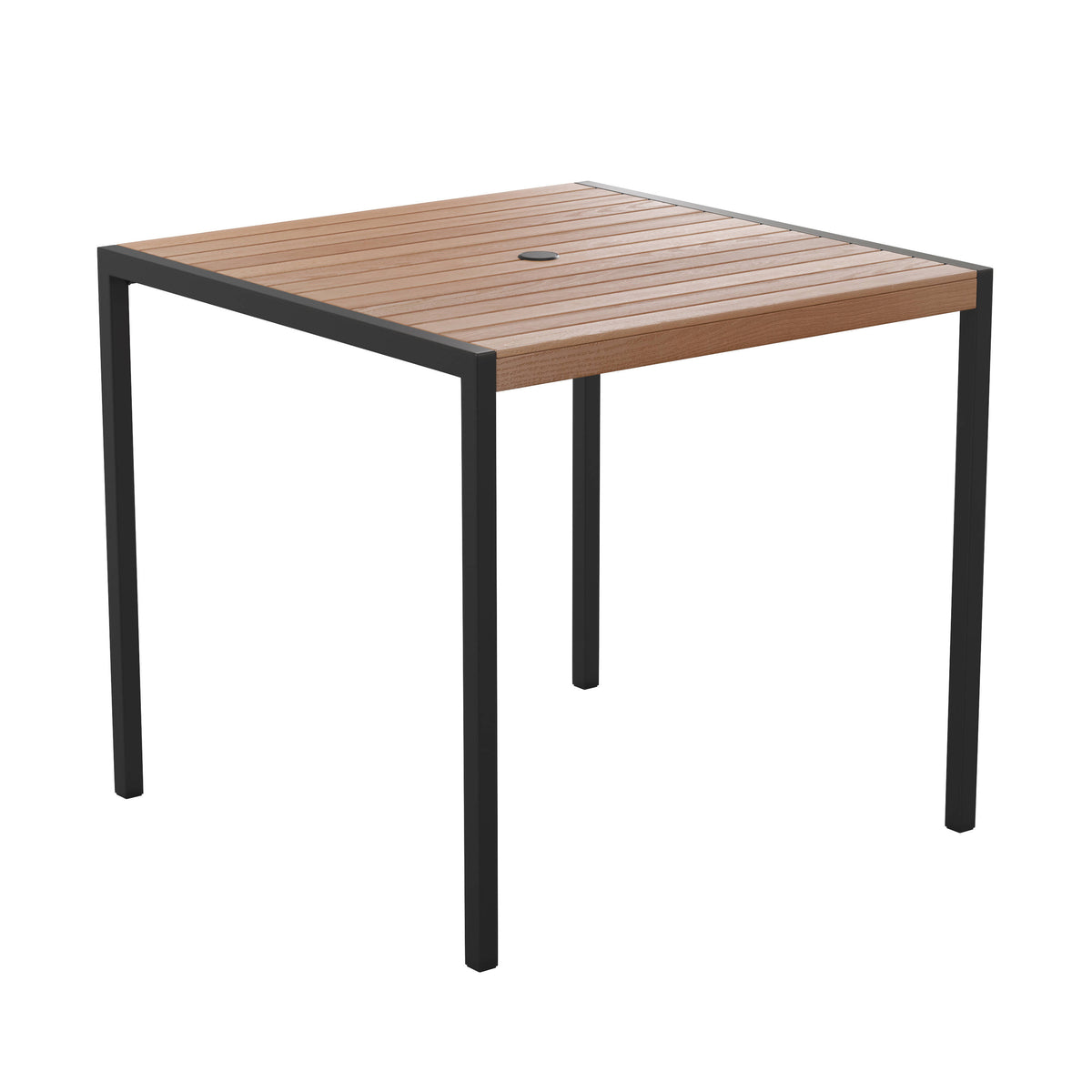 Black Indoor/Outdoor 35" Square Faux Teak Table with 2 Club Chairs with Arms