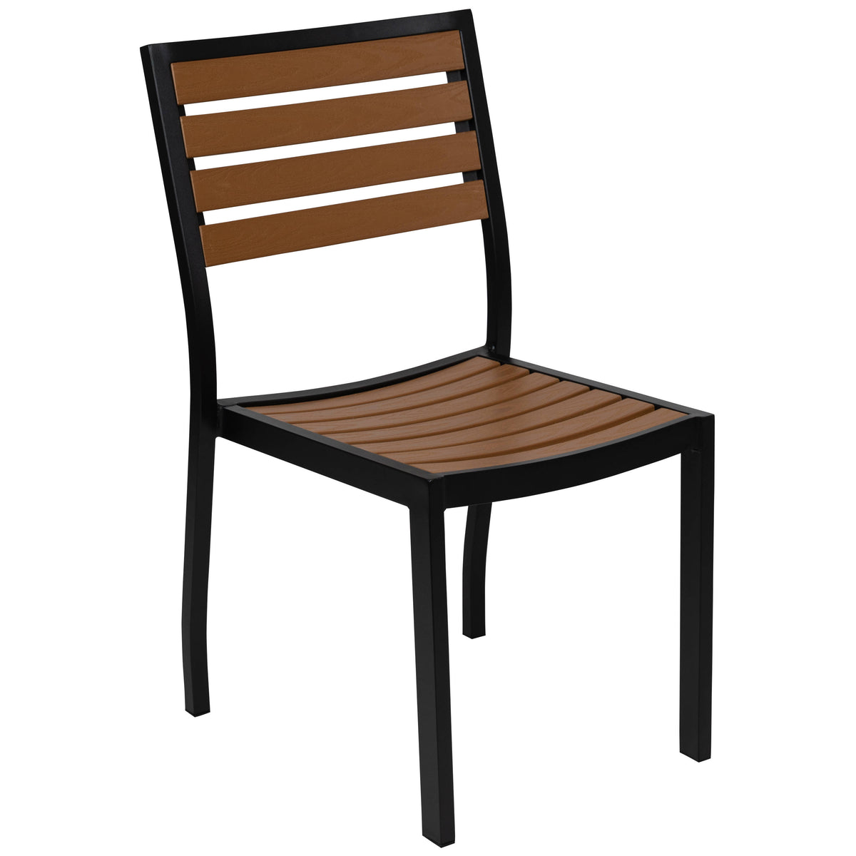 Black Indoor/Outdoor 35" Square Faux Teak Table with 2 Club Chairs with Arms