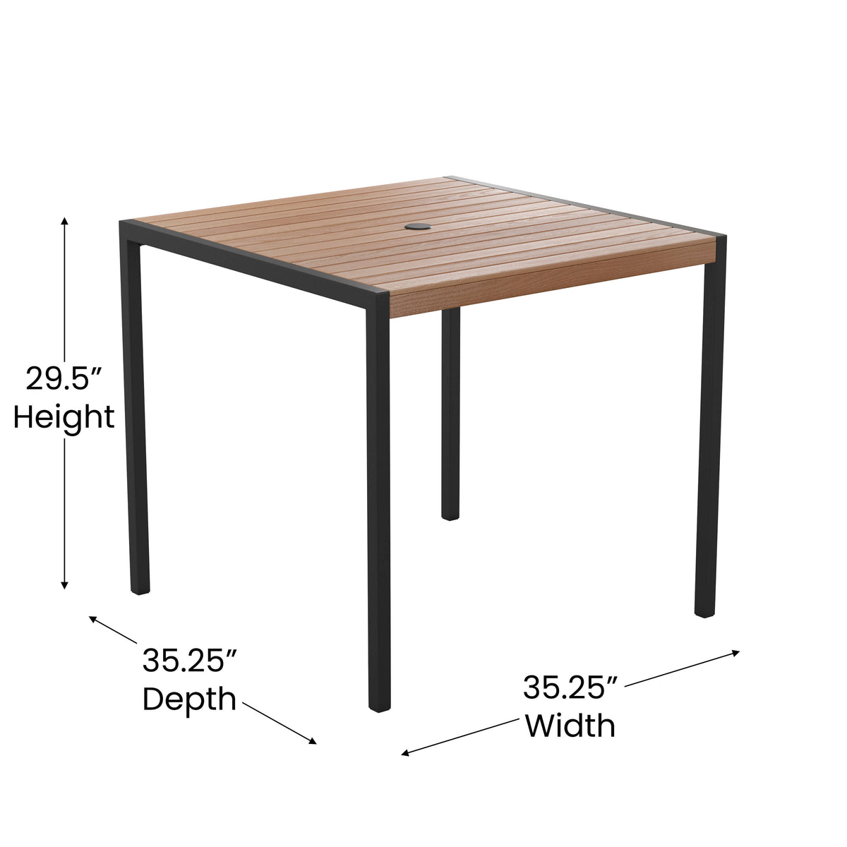 Black Indoor/Outdoor 35" Square Faux Teak Table with 4 Club Chairs with Arms