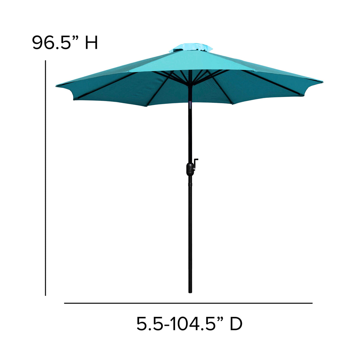 Teal |#| 35" Square Faux Teak Patio Table, 4 Chairs and Teal 9FT Patio Umbrella with Base