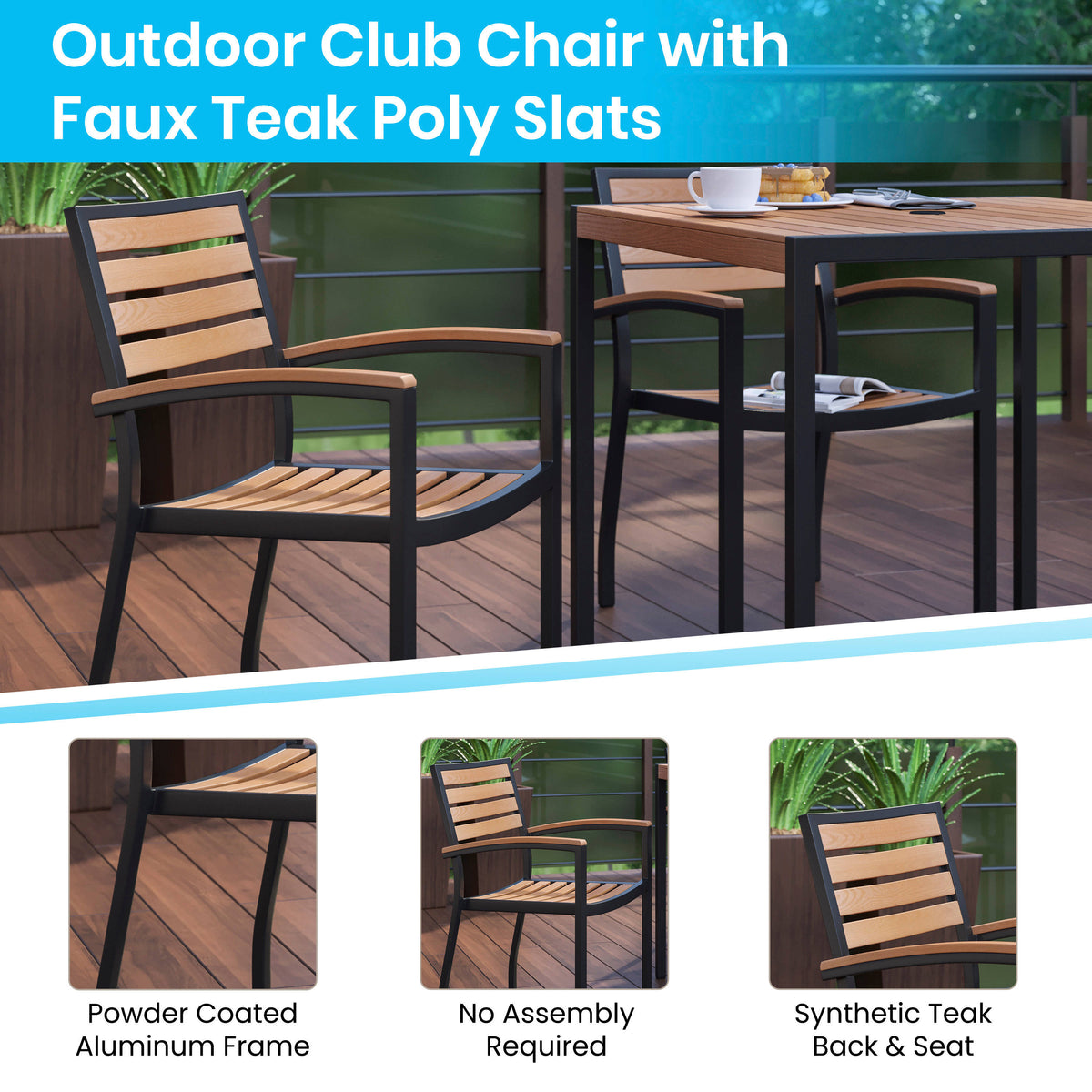 Tan |#| 35" Square Faux Teak Patio Table, 4 Chairs and Tan 9FT Patio Umbrella with Base
