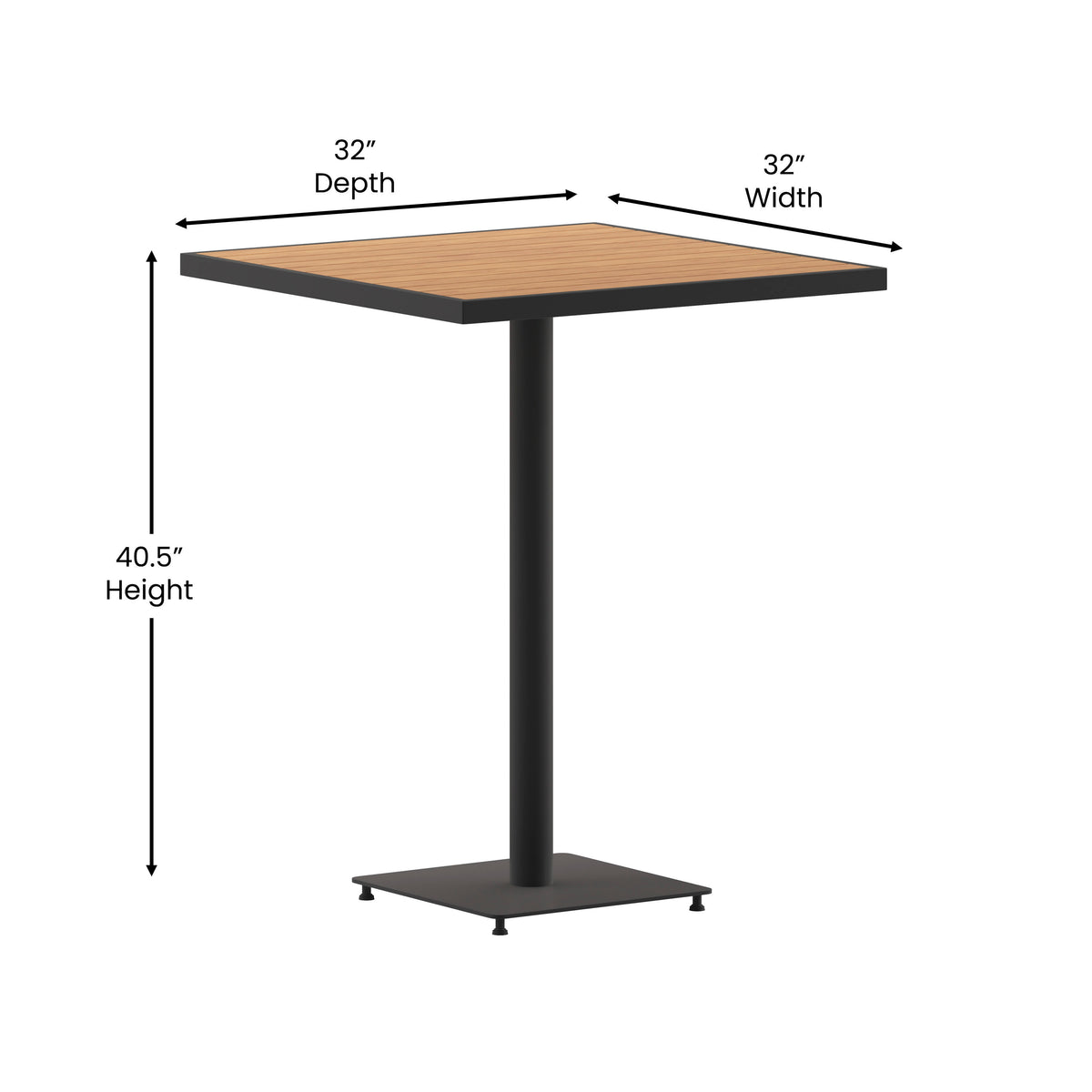 Teak |#| Indoor/Outdoor 32" Square Bar Height Dining Table with Poly Slats in Faux Teak