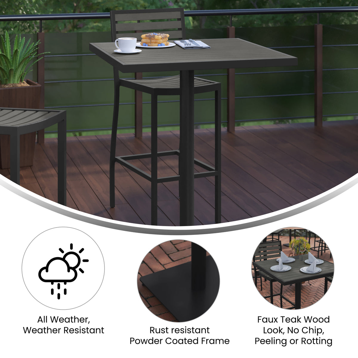 Gray Wash |#| Indoor/Outdoor 32" Square Bar Height Dining Table with Poly Slats in Gray Wash