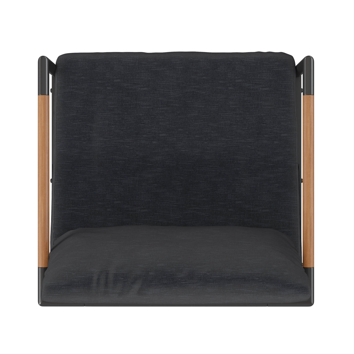 Charcoal |#| Black Aluminum Frame Patio Chair with Teak Arm Accents and Charcoal Cushions