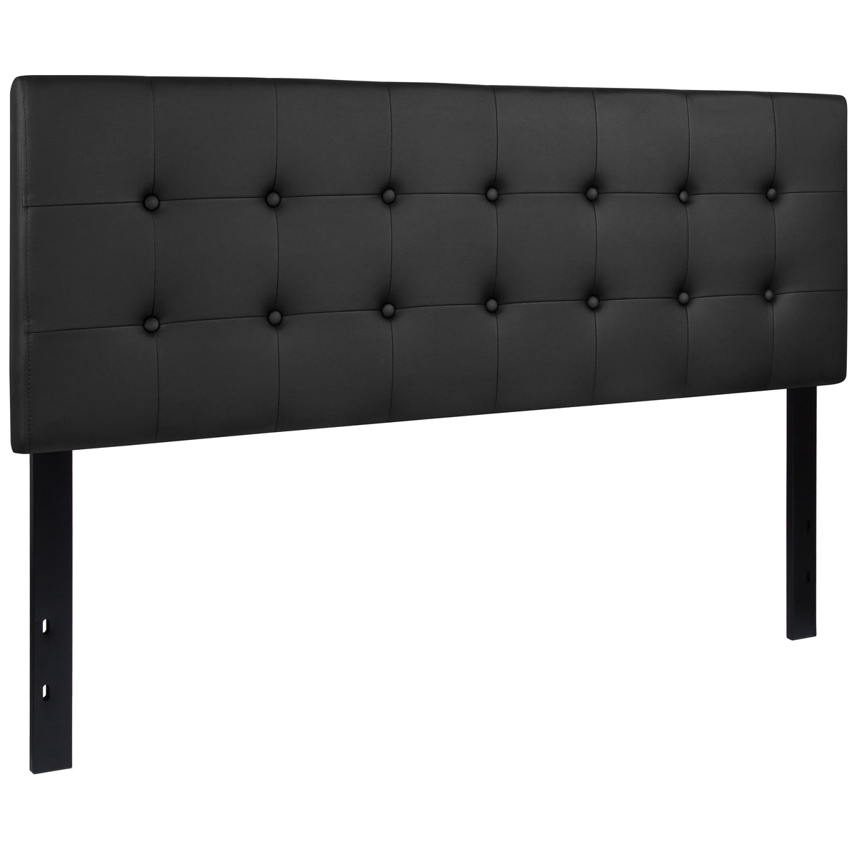 Black,Queen |#| Adjustable Height Button Tufted Upholstered Queen Size Headboard in Black Vinyl