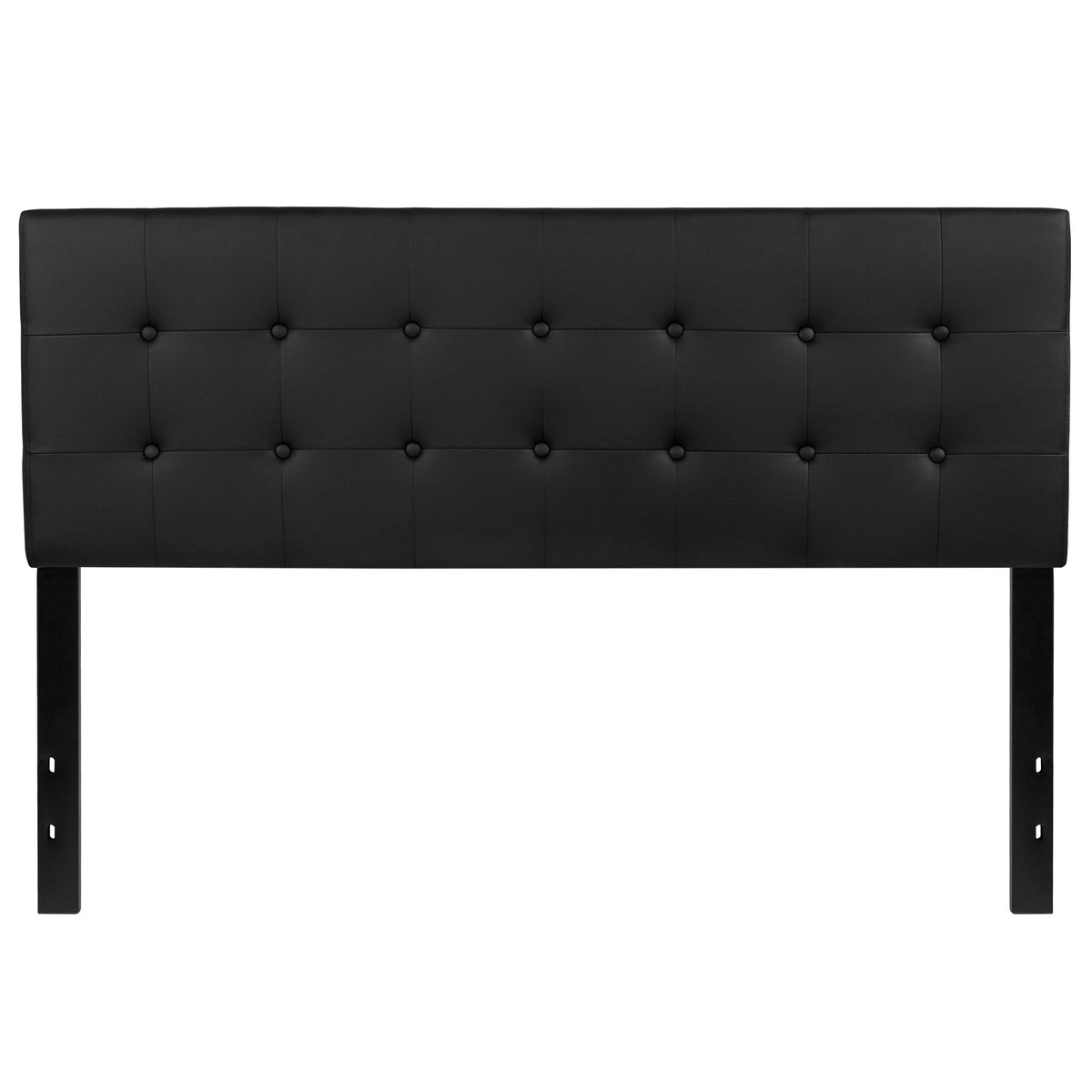 Black,Queen |#| Adjustable Height Button Tufted Upholstered Queen Size Headboard in Black Vinyl
