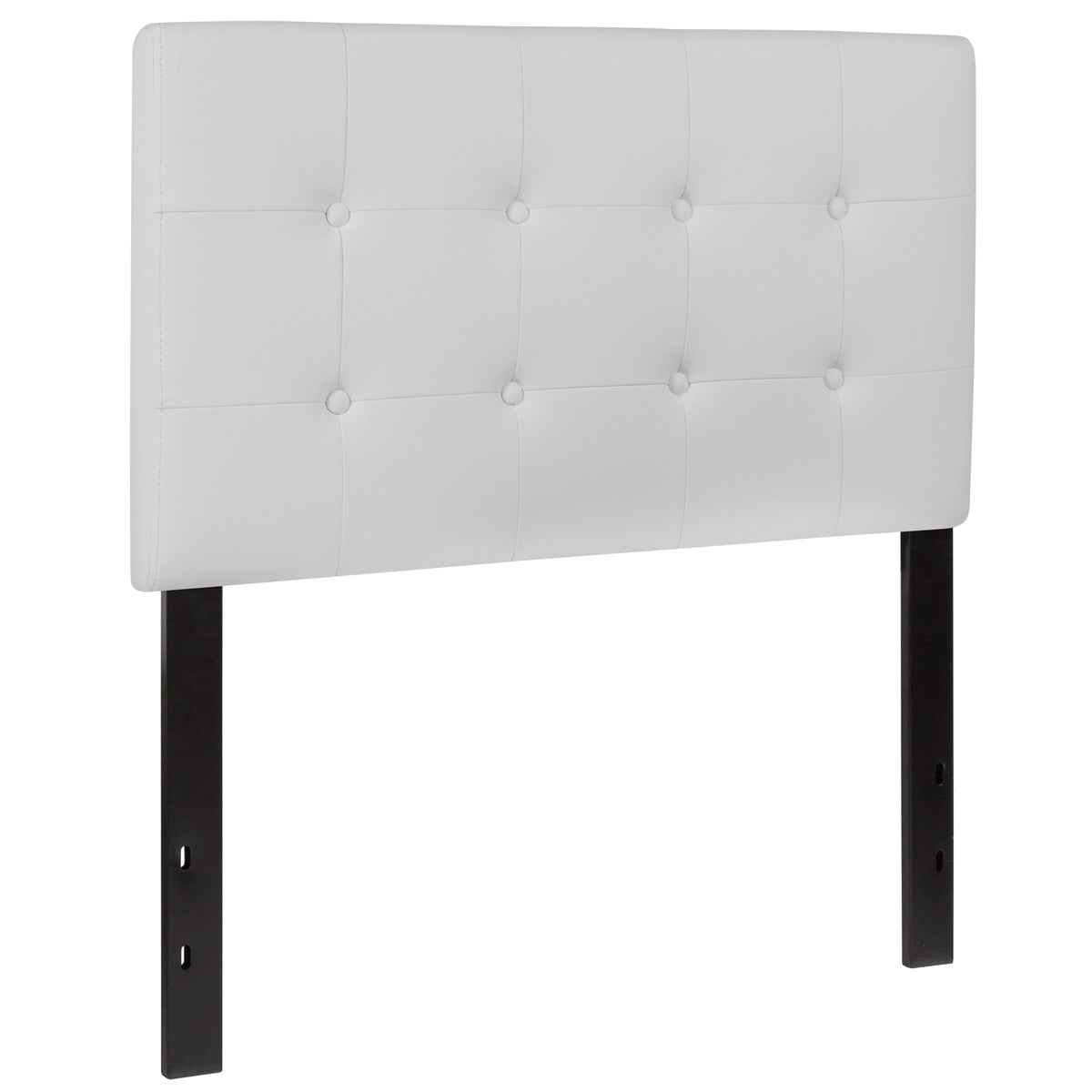 White,Twin |#| Adjustable Height Button Tufted Upholstered Twin Size Headboard in White Vinyl