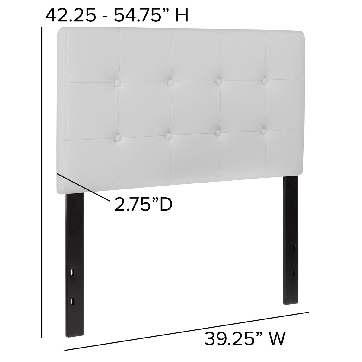 White,Twin |#| Adjustable Height Button Tufted Upholstered Twin Size Headboard in White Vinyl