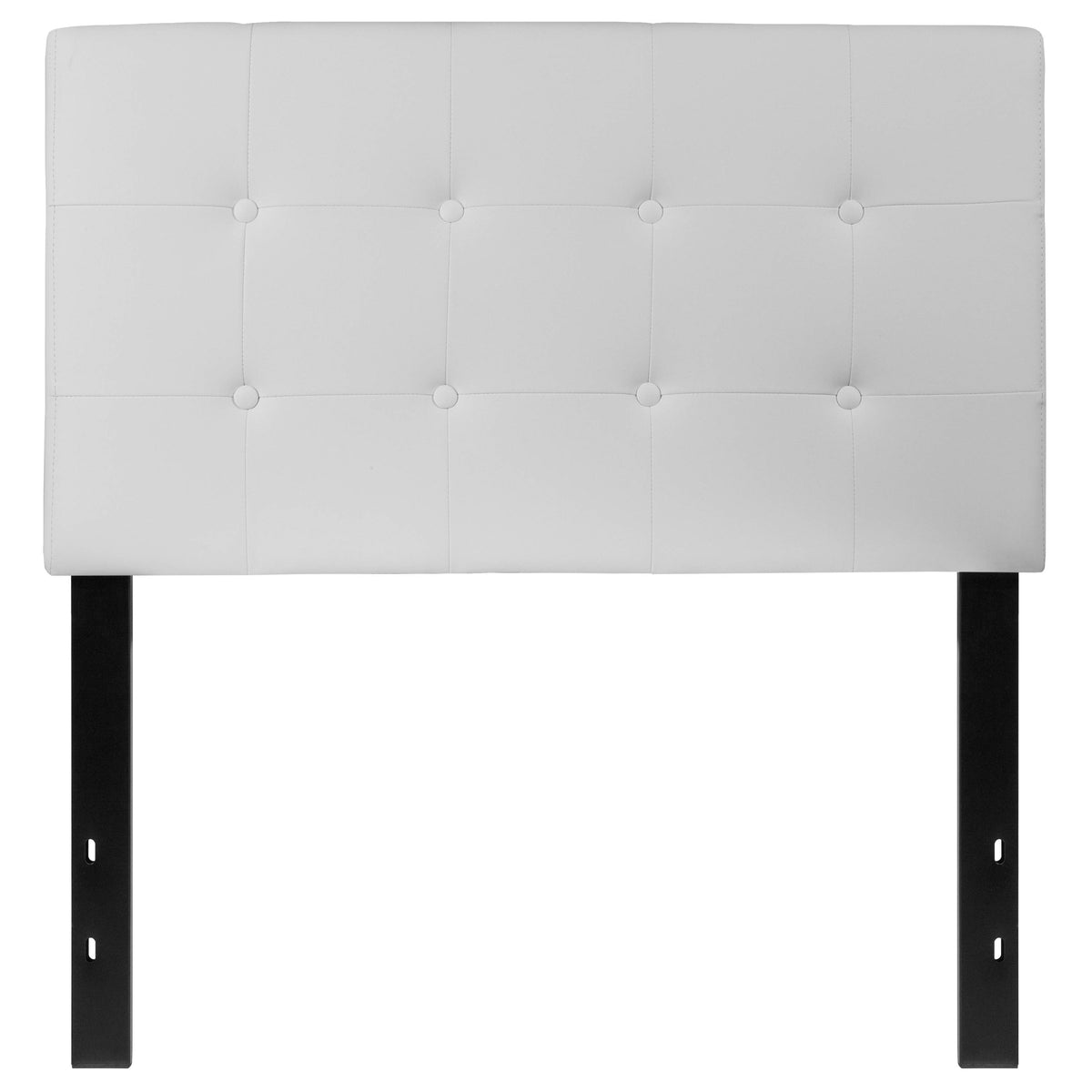 White,Twin |#| Adjustable Height Button Tufted Upholstered Twin Size Headboard in White Vinyl