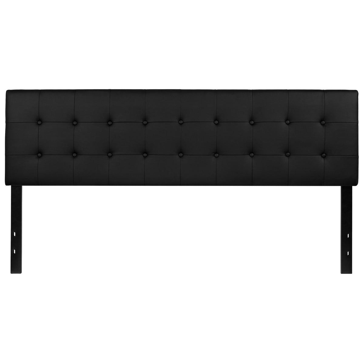 Black,King |#| Adjustable Height Button Tufted Upholstered King Size Headboard in Black Vinyl